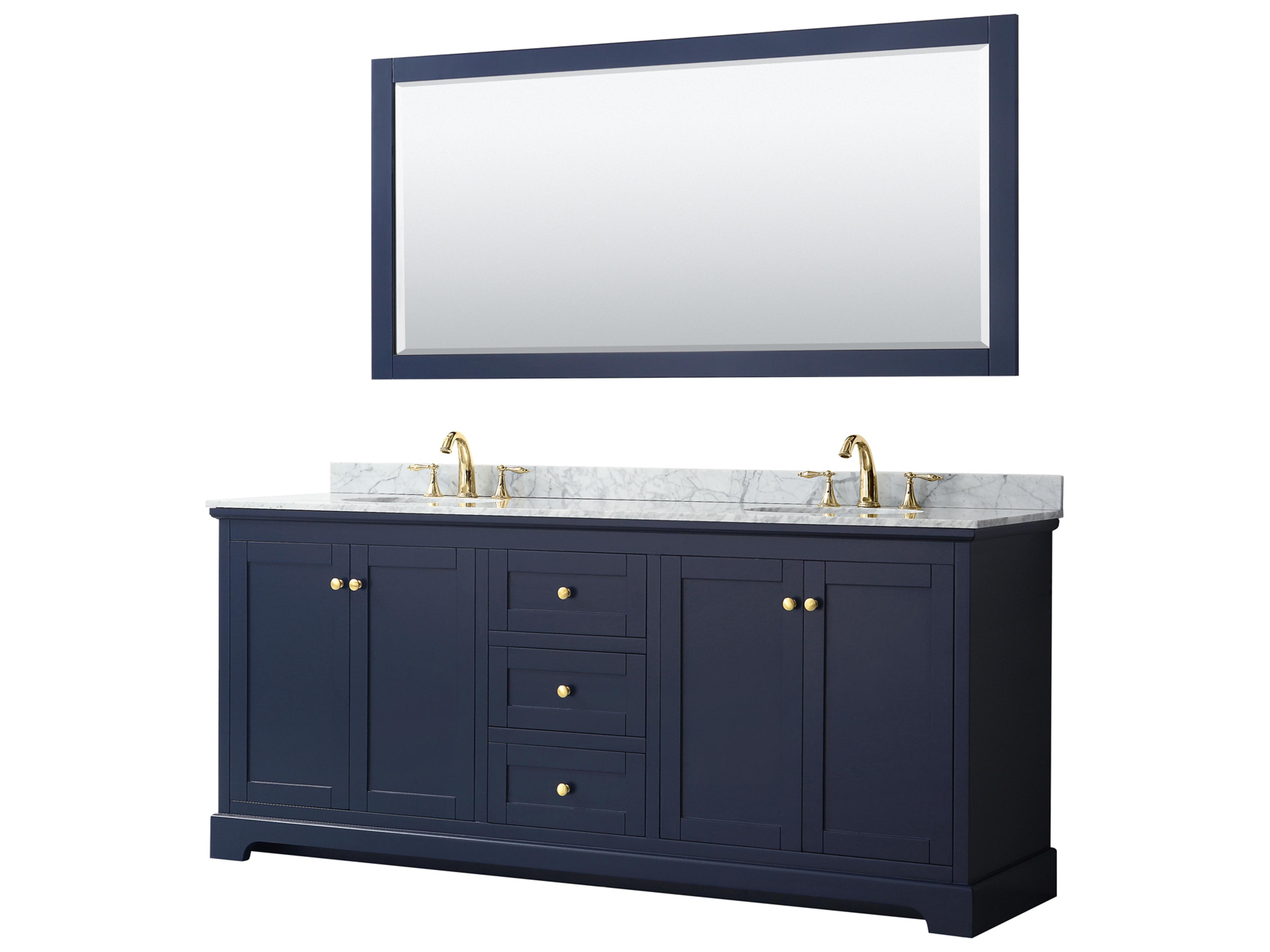 Wyndham Collection Avery 80" Dark Blue Vanity with 70" Mirror