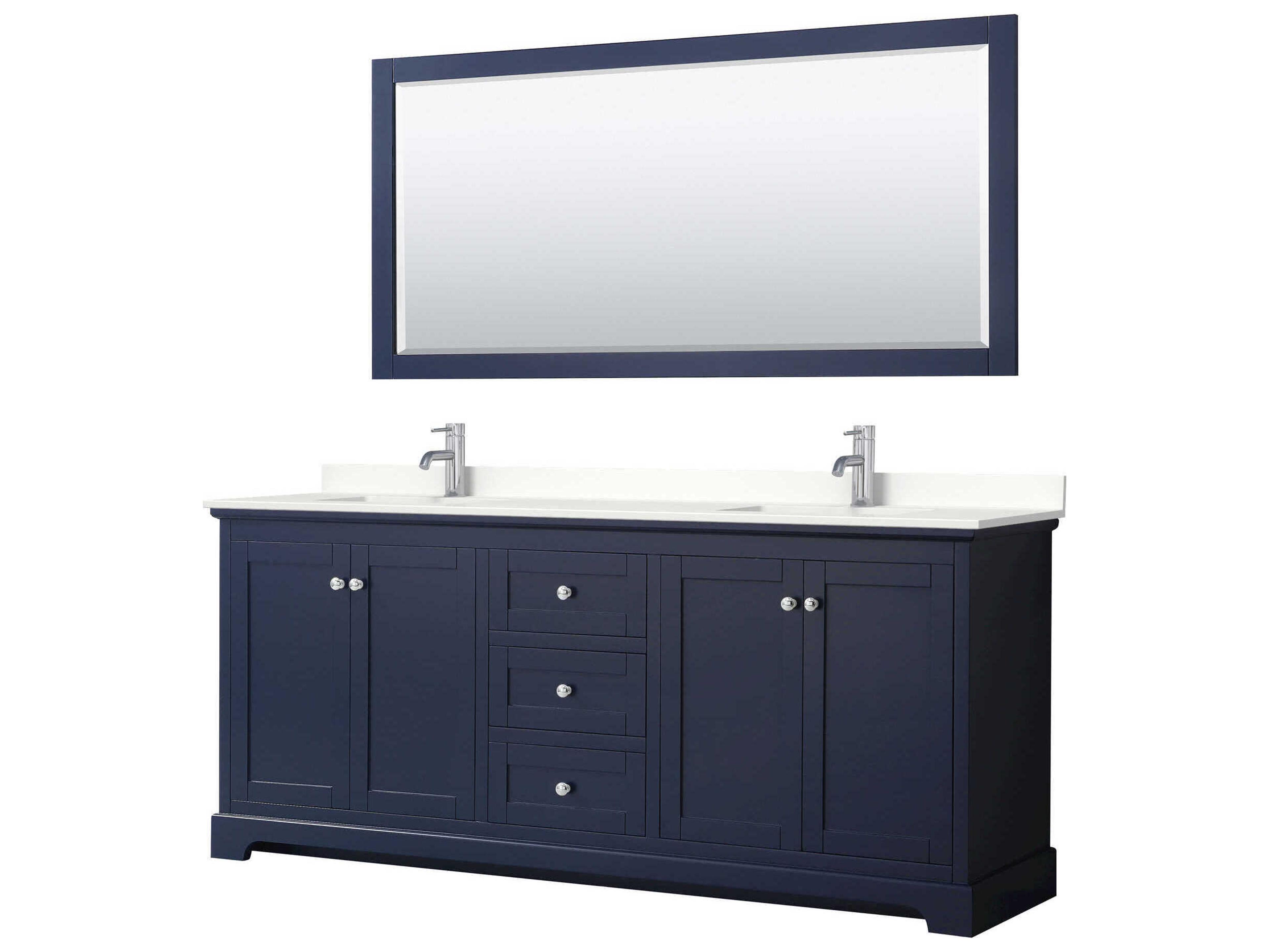 Wyndham Collection Avery 80" Dark Blue Vanity with 70" Mirror