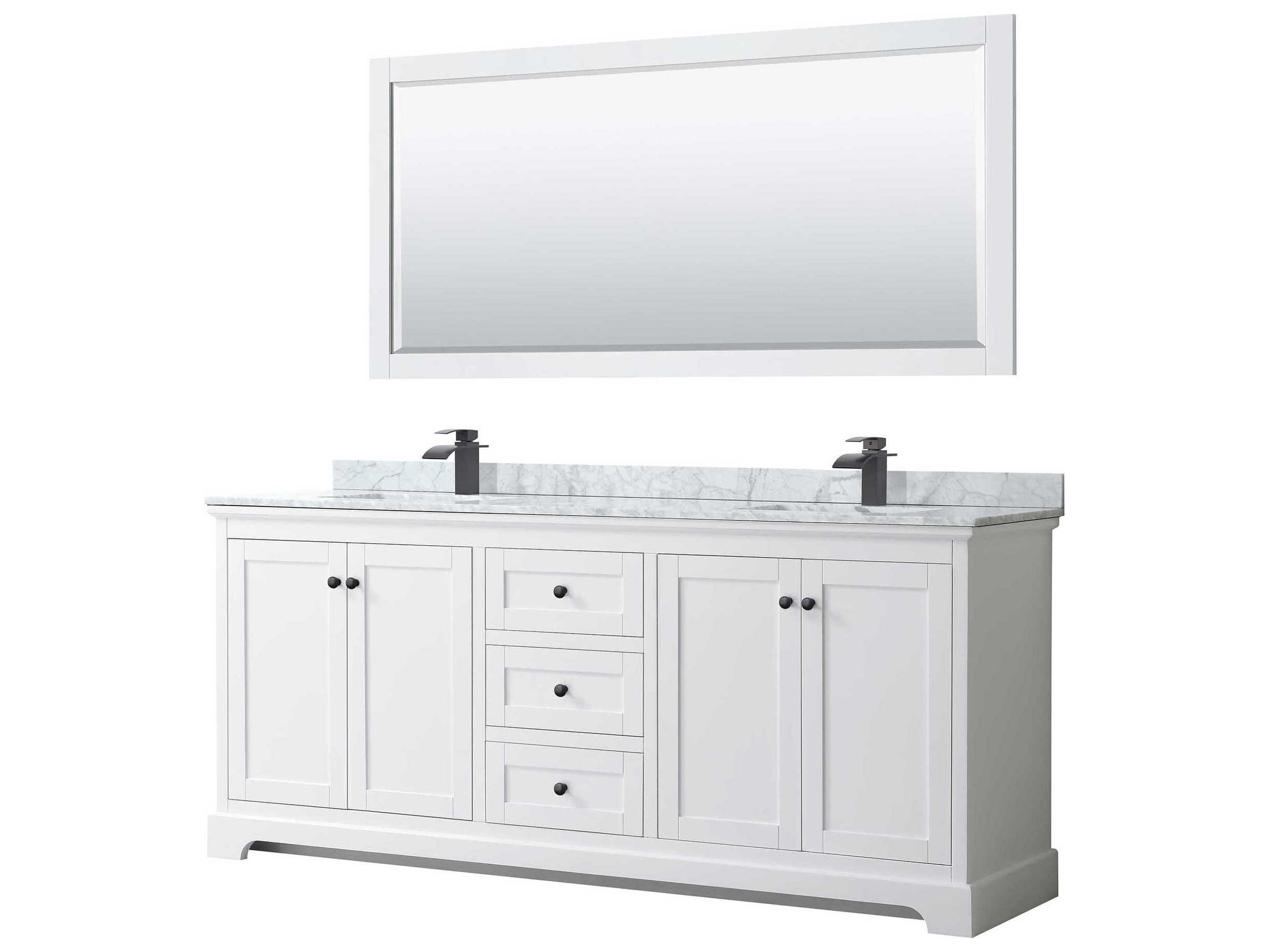 Wyndham Collection Avery 80" White Vanity with 70" Mirror