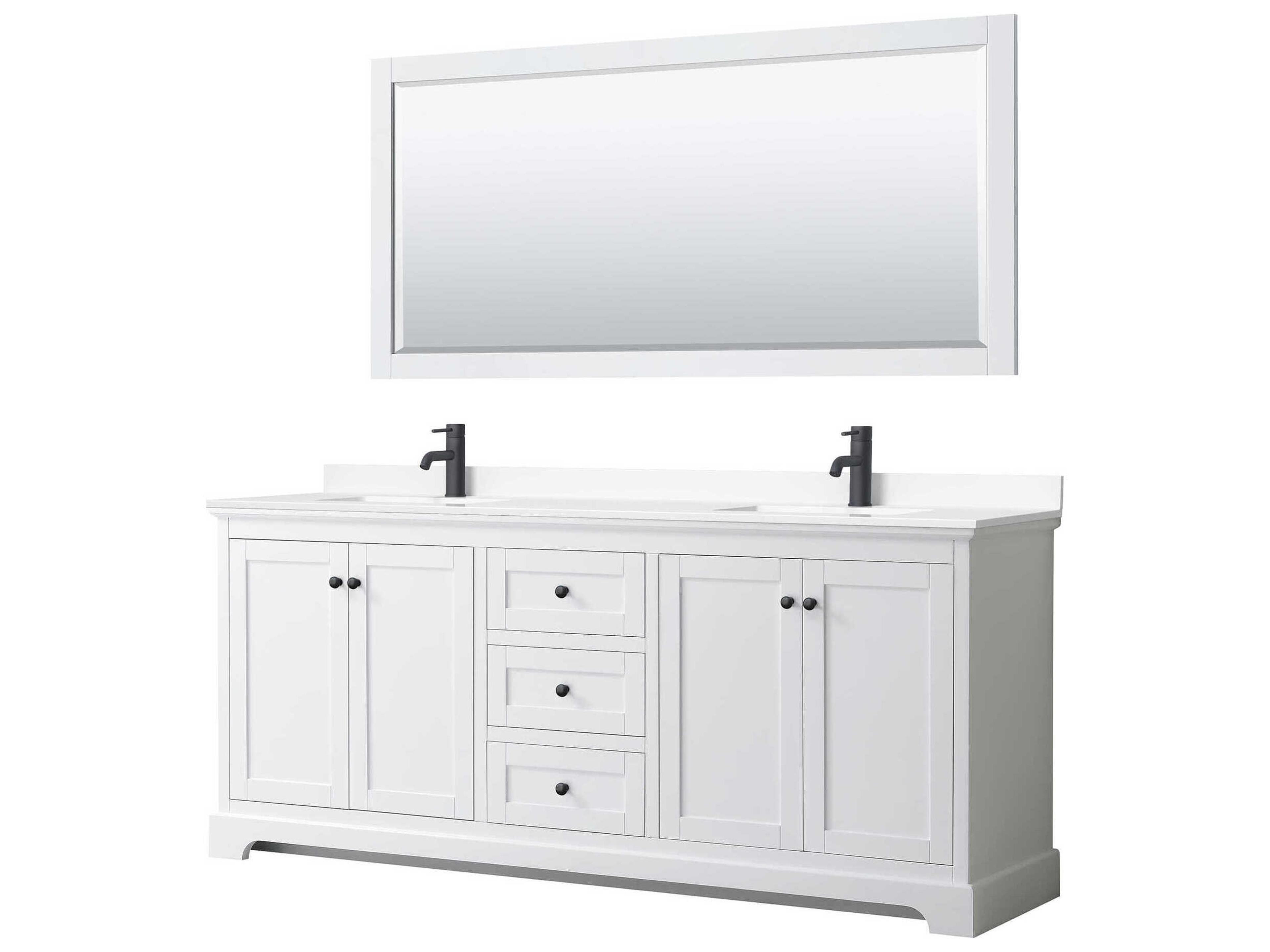 Wyndham Collection Avery 80" White Vanity with 70" Mirror