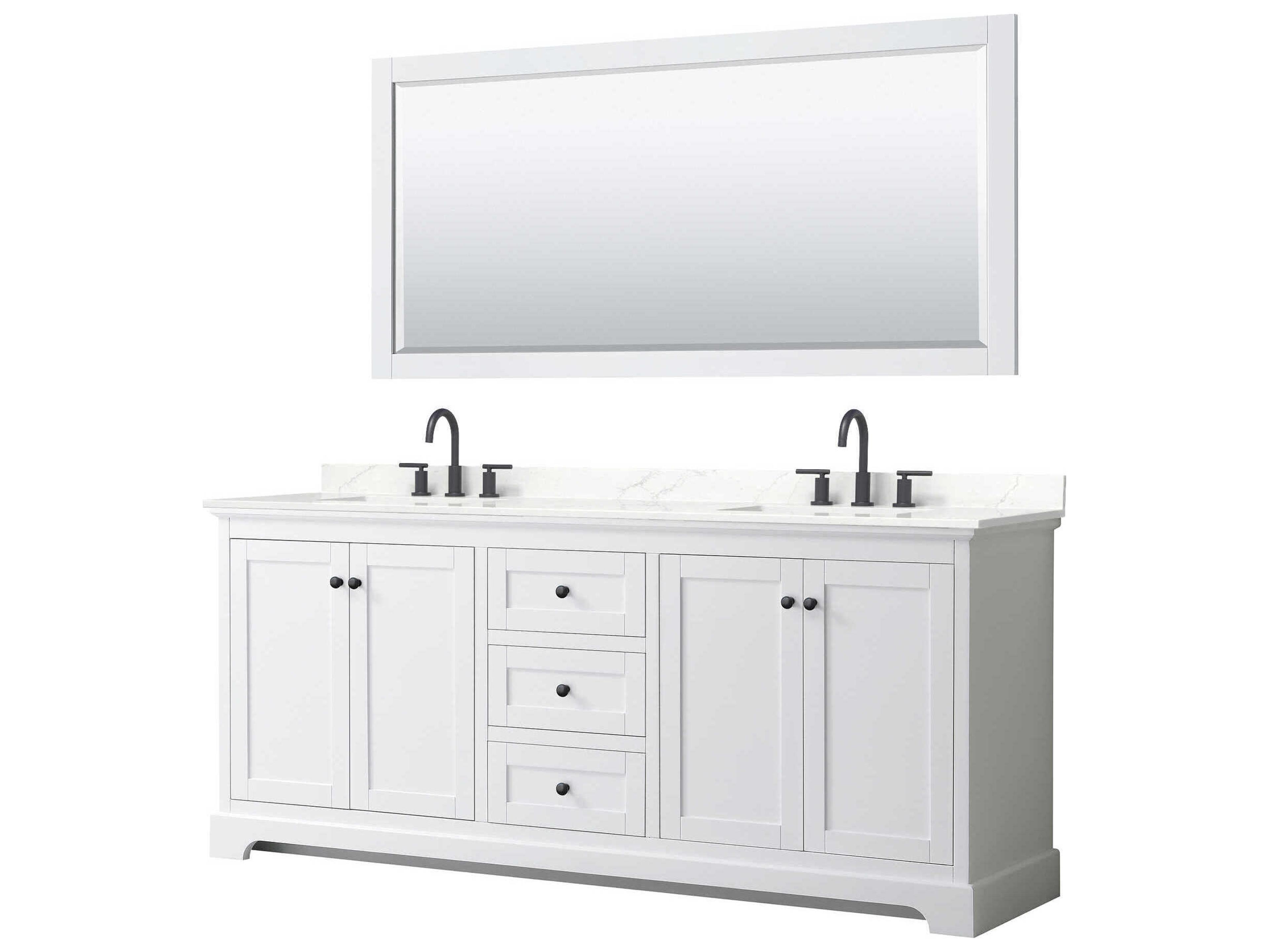 Wyndham Collection Avery 80" White Vanity with 70" Mirror