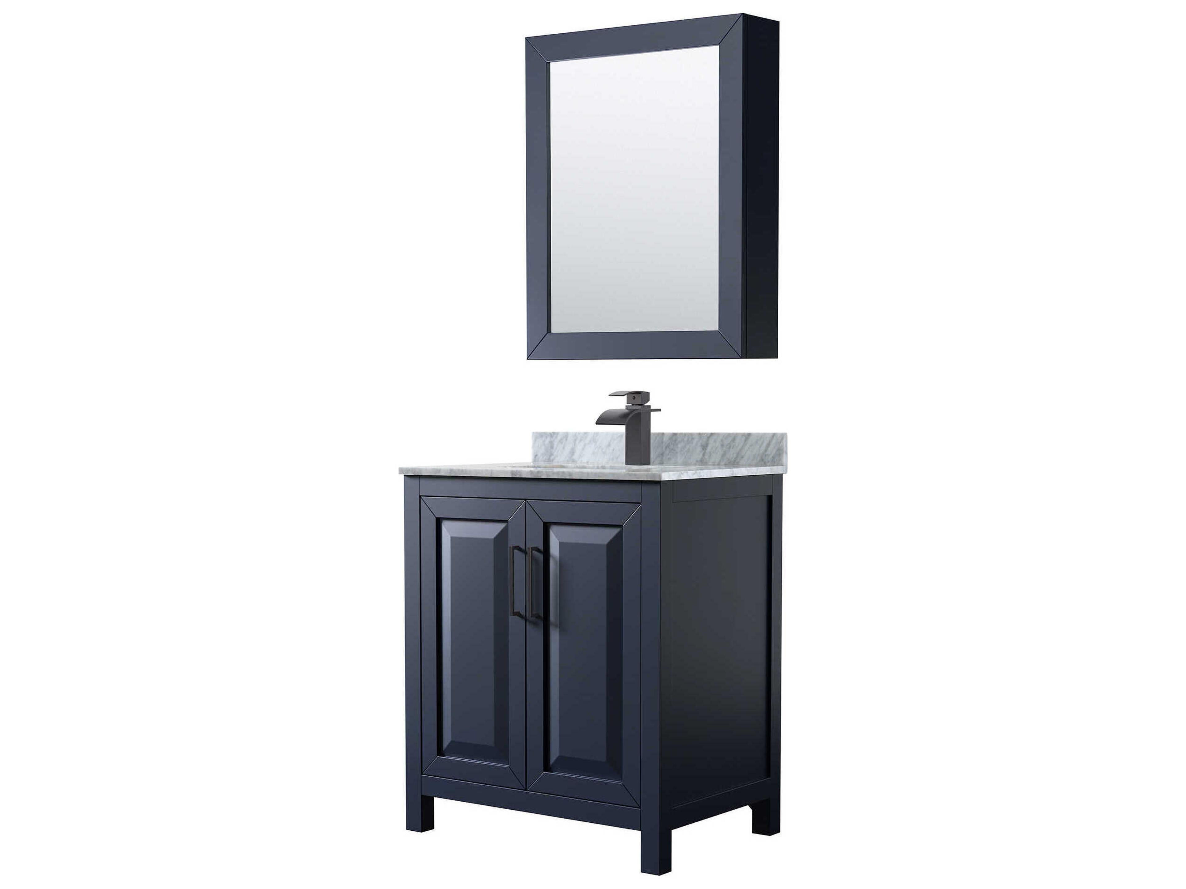 Wyndham Collection Daria 30" Dark Blue Vanity with Medicine Cabinet
