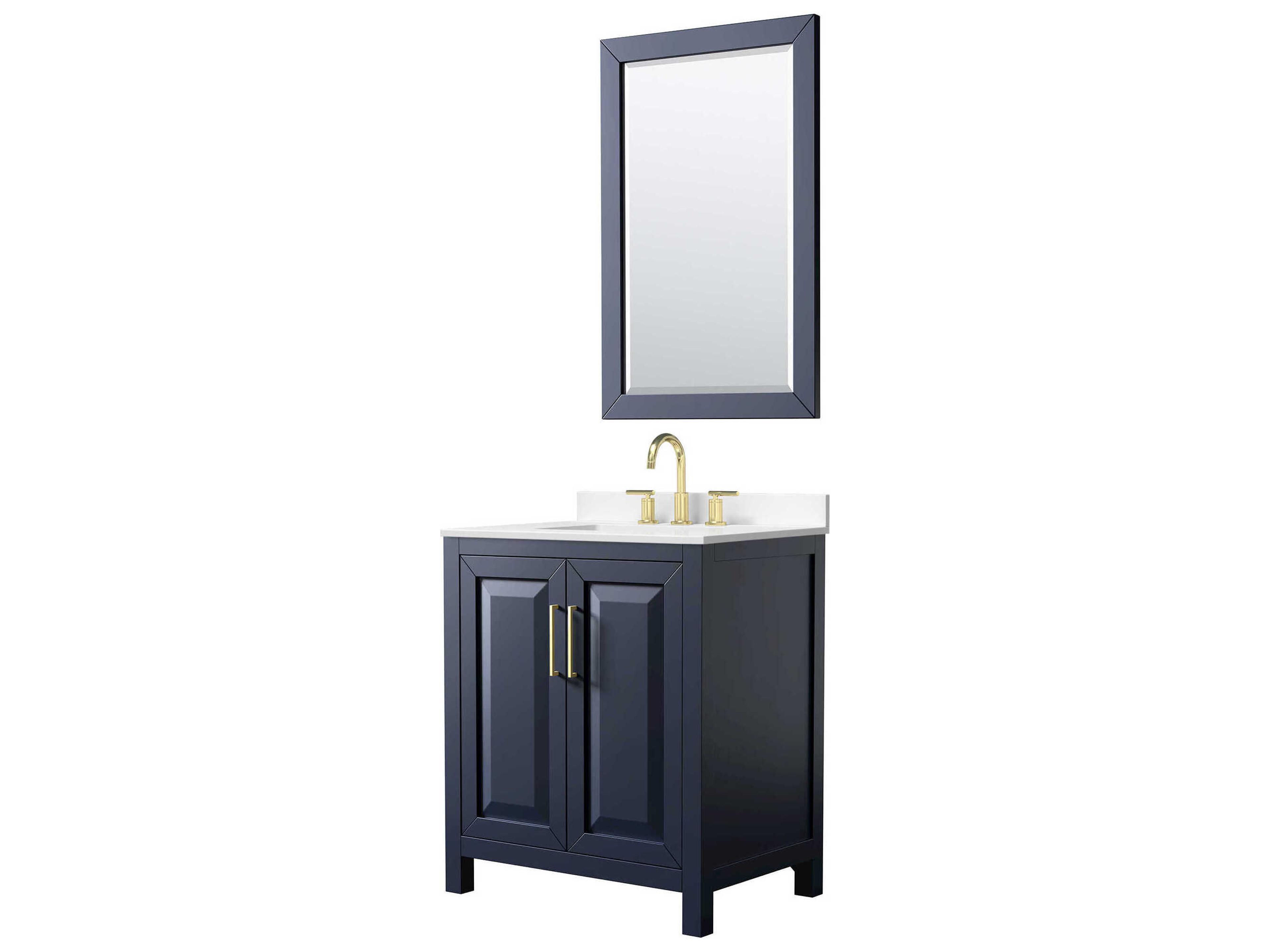 Wyndham Collection Daria 30" Dark Blue Vanity with 24" Mirror