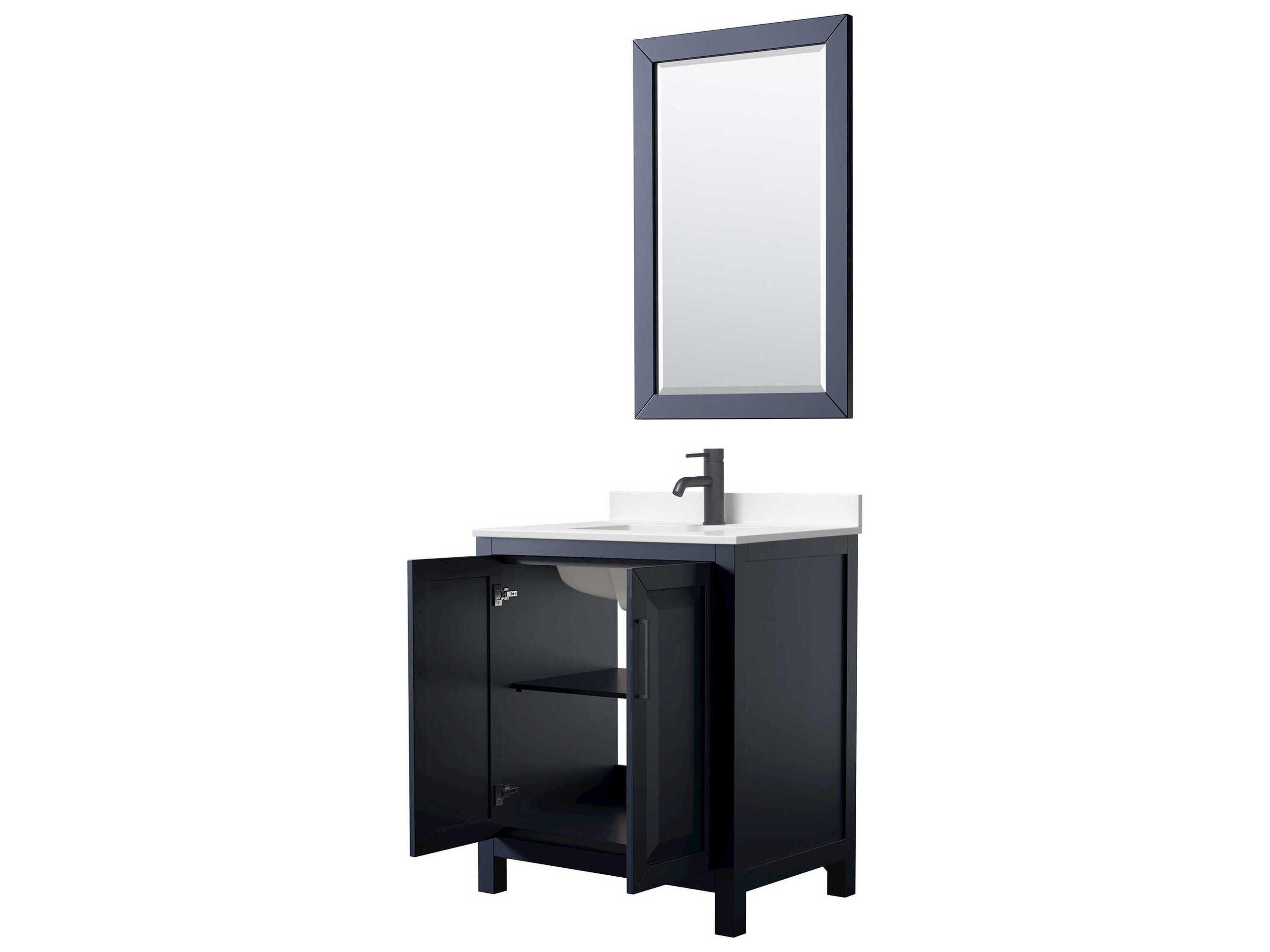 Wyndham Collection Daria 30" Dark Blue Vanity with 24" Mirror