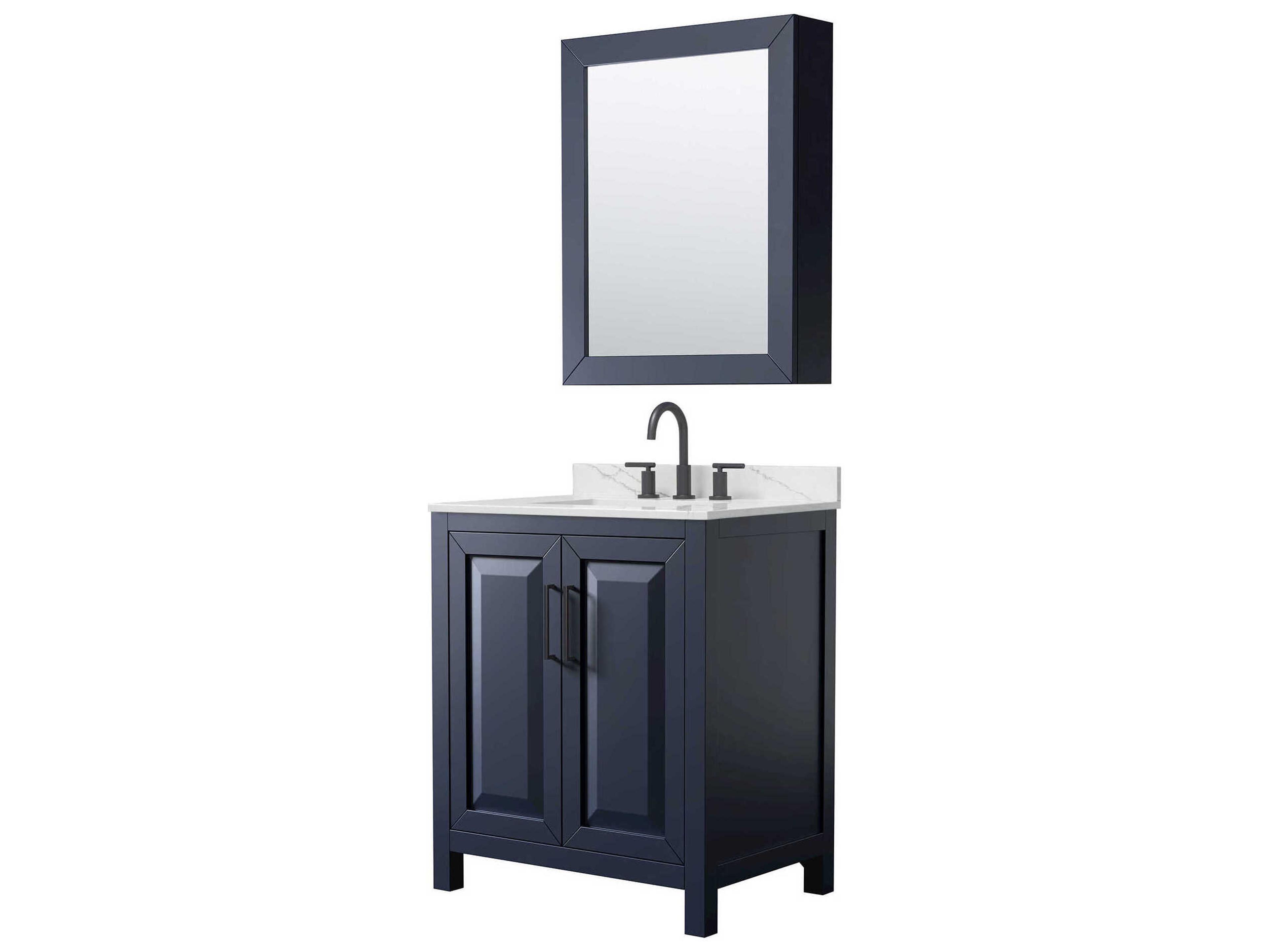 Wyndham Collection Daria 30" Dark Blue Vanity with Medicine Cabinet