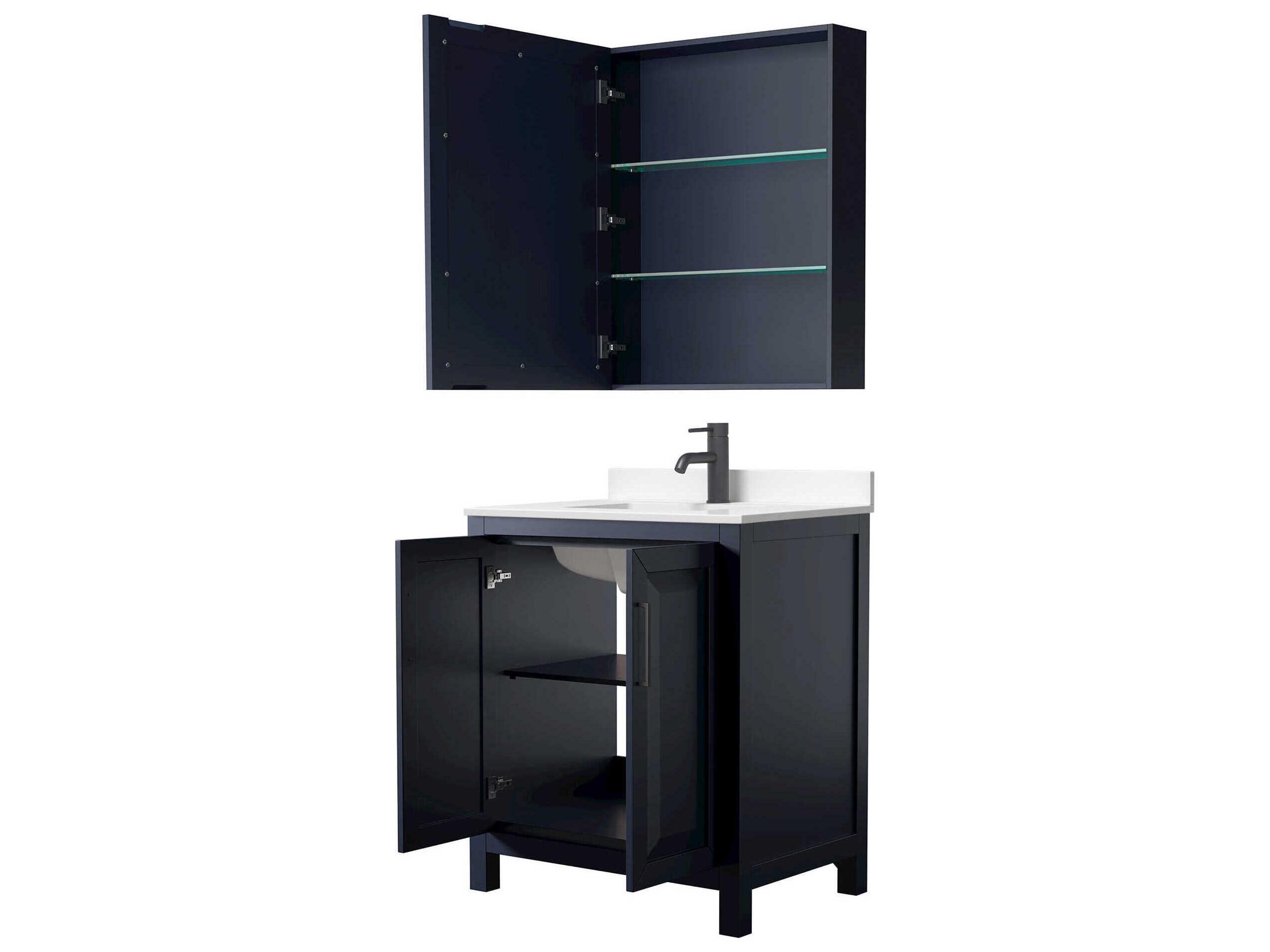 Wyndham Collection Daria 30" Dark Blue Vanity with Medicine Cabinet