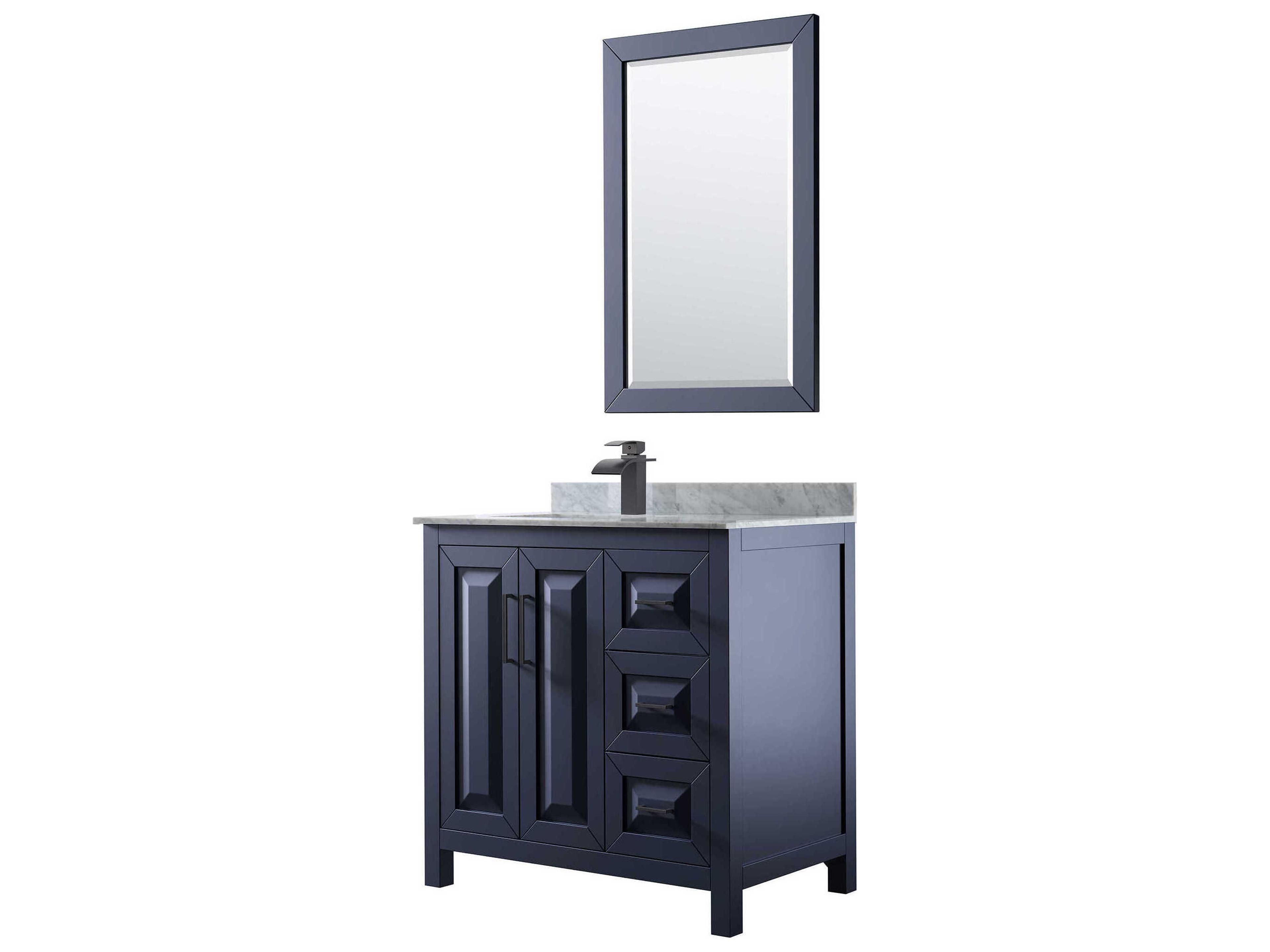 Wyndham Collection Daria 36" Dark Blue Vanity with 24" Mirror