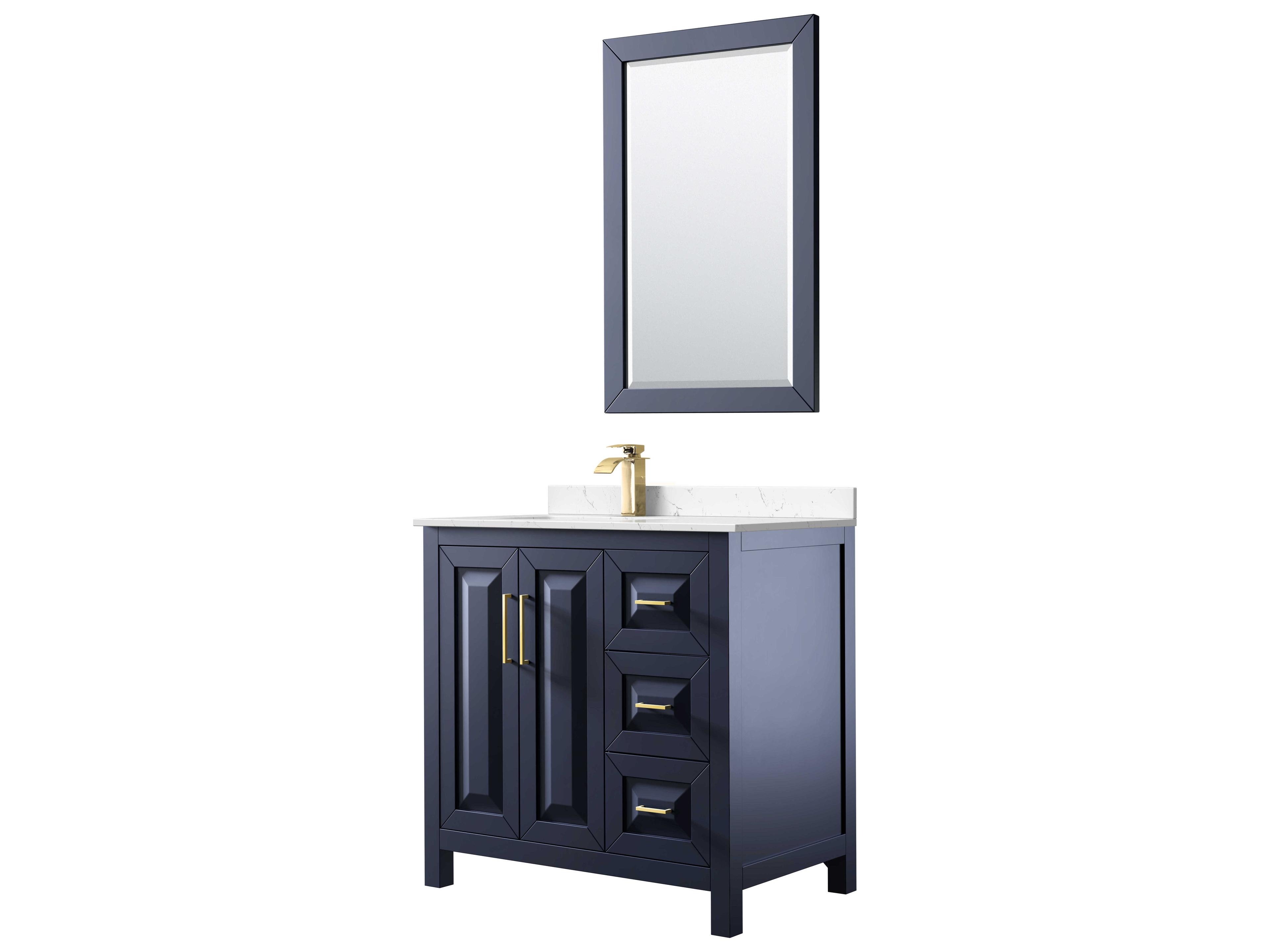 Wyndham Collection Daria 36" Dark Blue Vanity with 24" Mirror