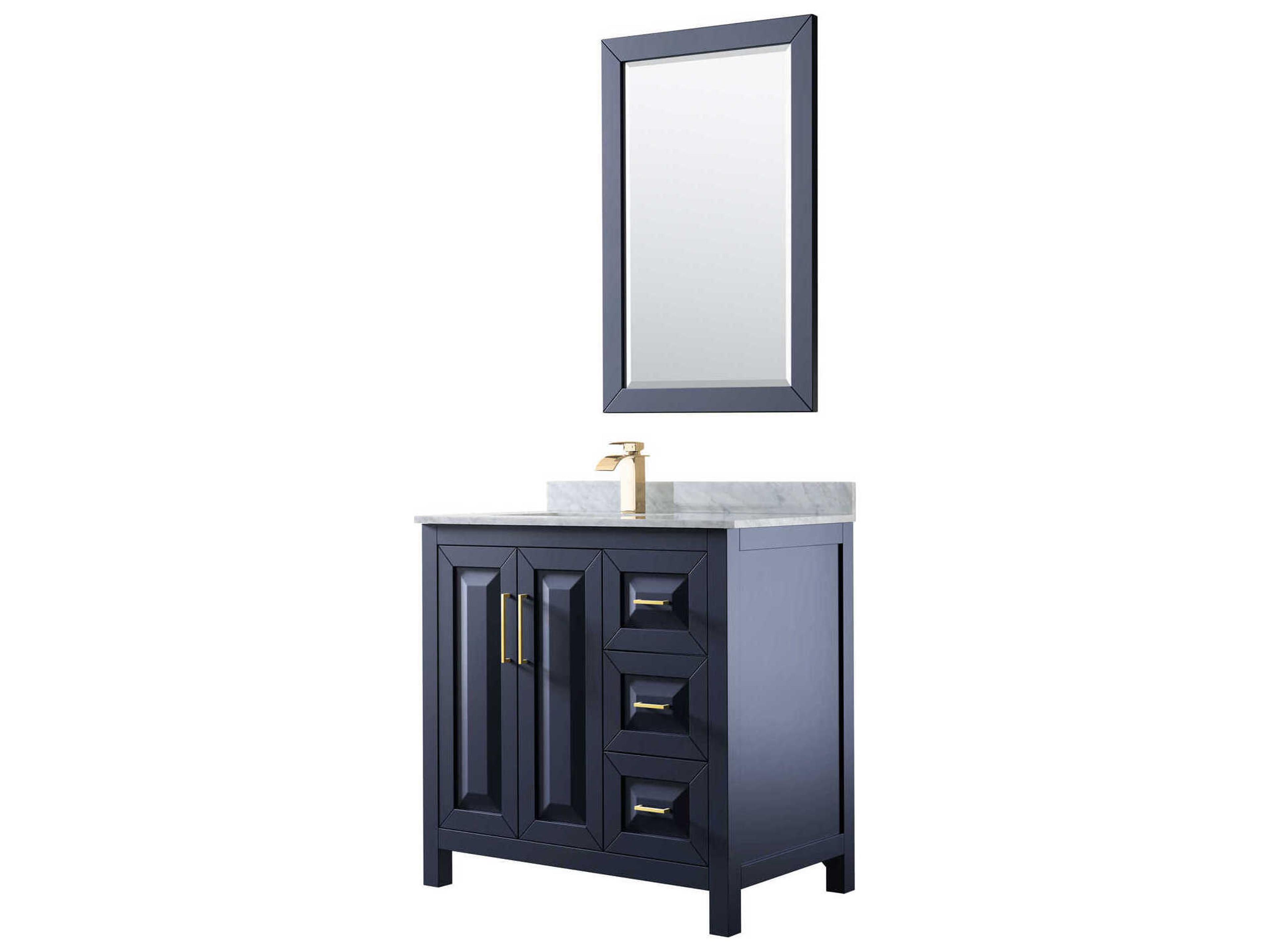 Wyndham Collection Daria 36" Dark Blue Vanity with 24" Mirror