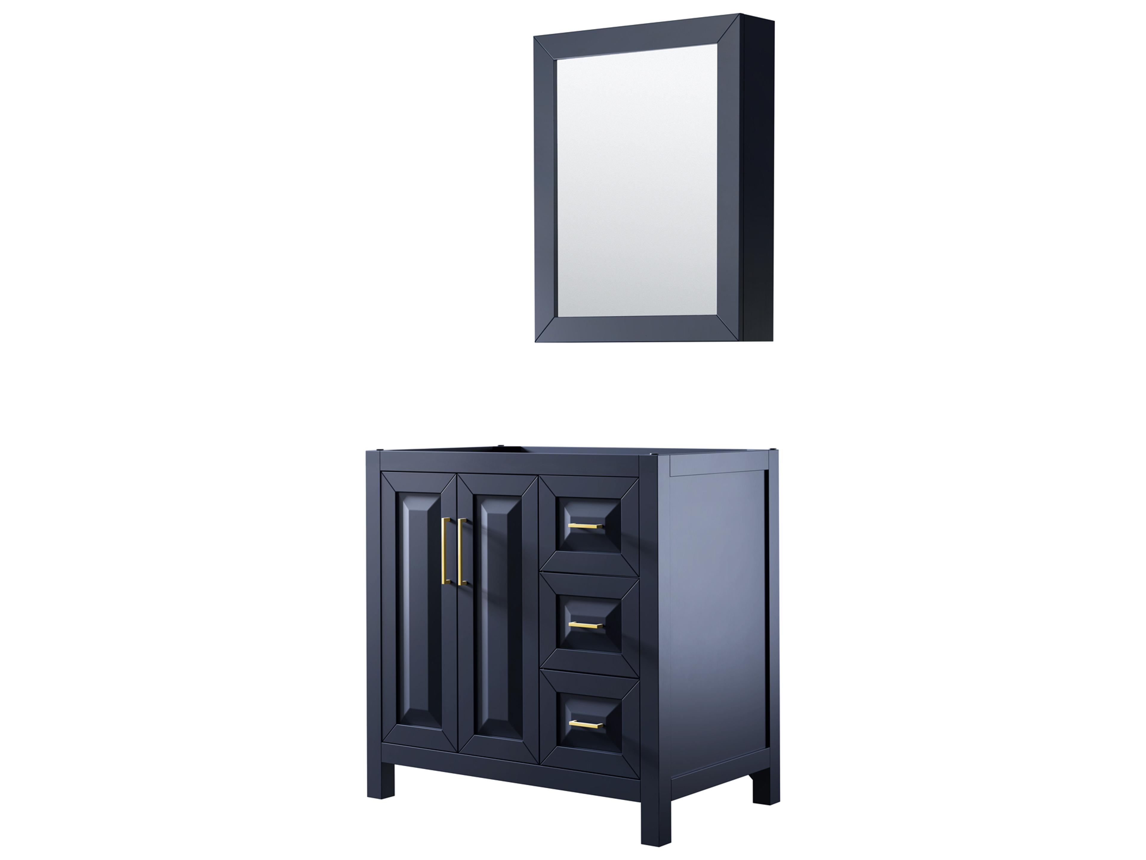 Wyndham Collection Daria 35" Dark Blue Vanity with Medicine Cabinet