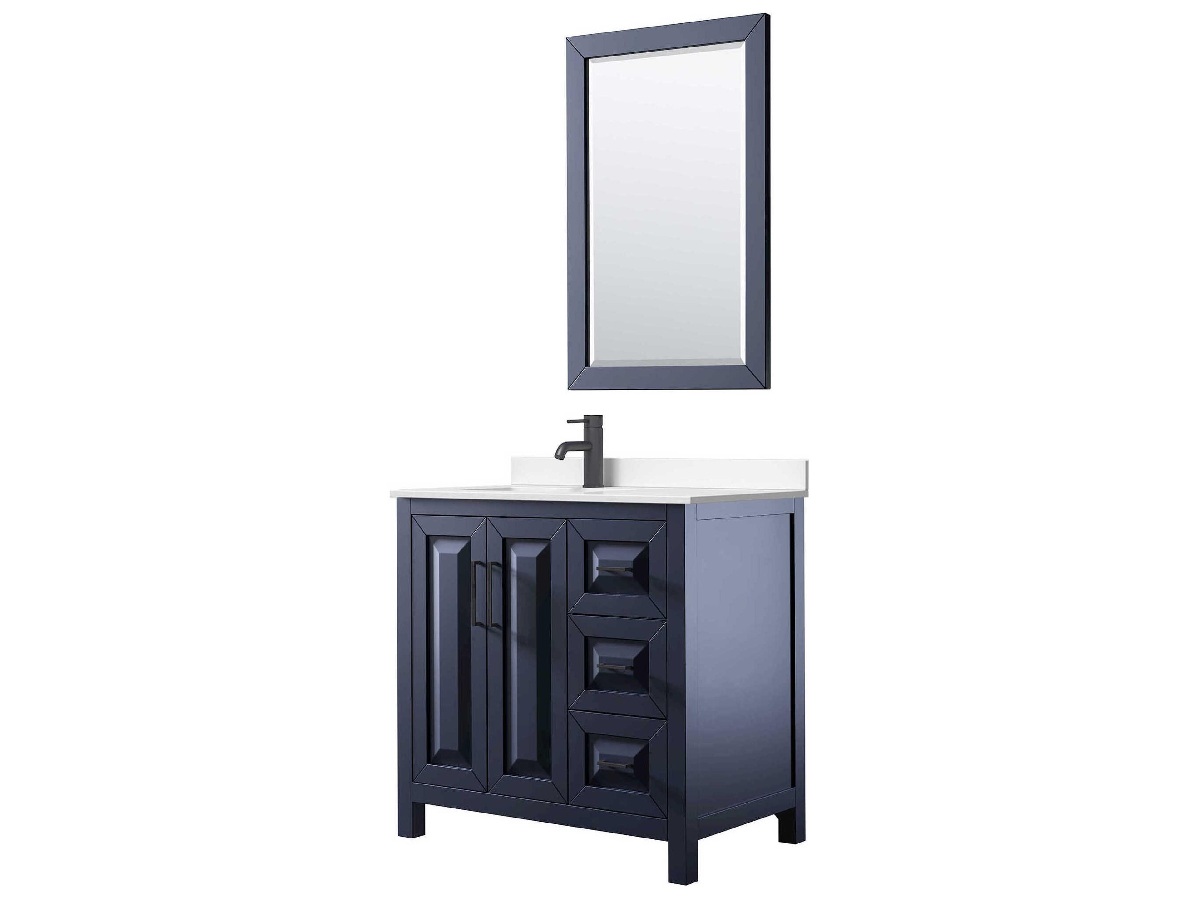 Wyndham Collection Daria 36" Dark Blue Vanity with 24" Mirror