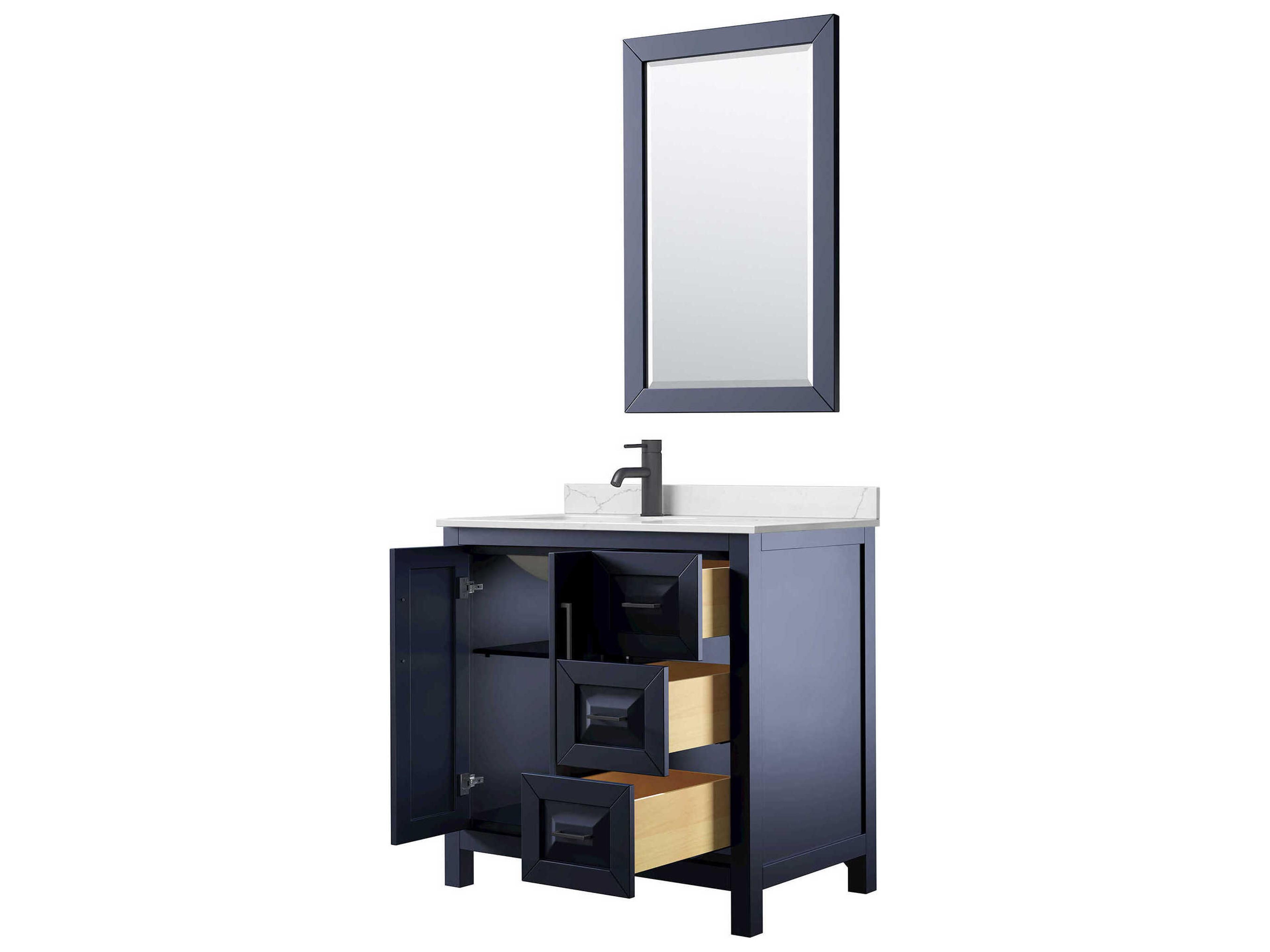 Wyndham Collection Daria 36" Dark Blue Vanity with 24" Mirror