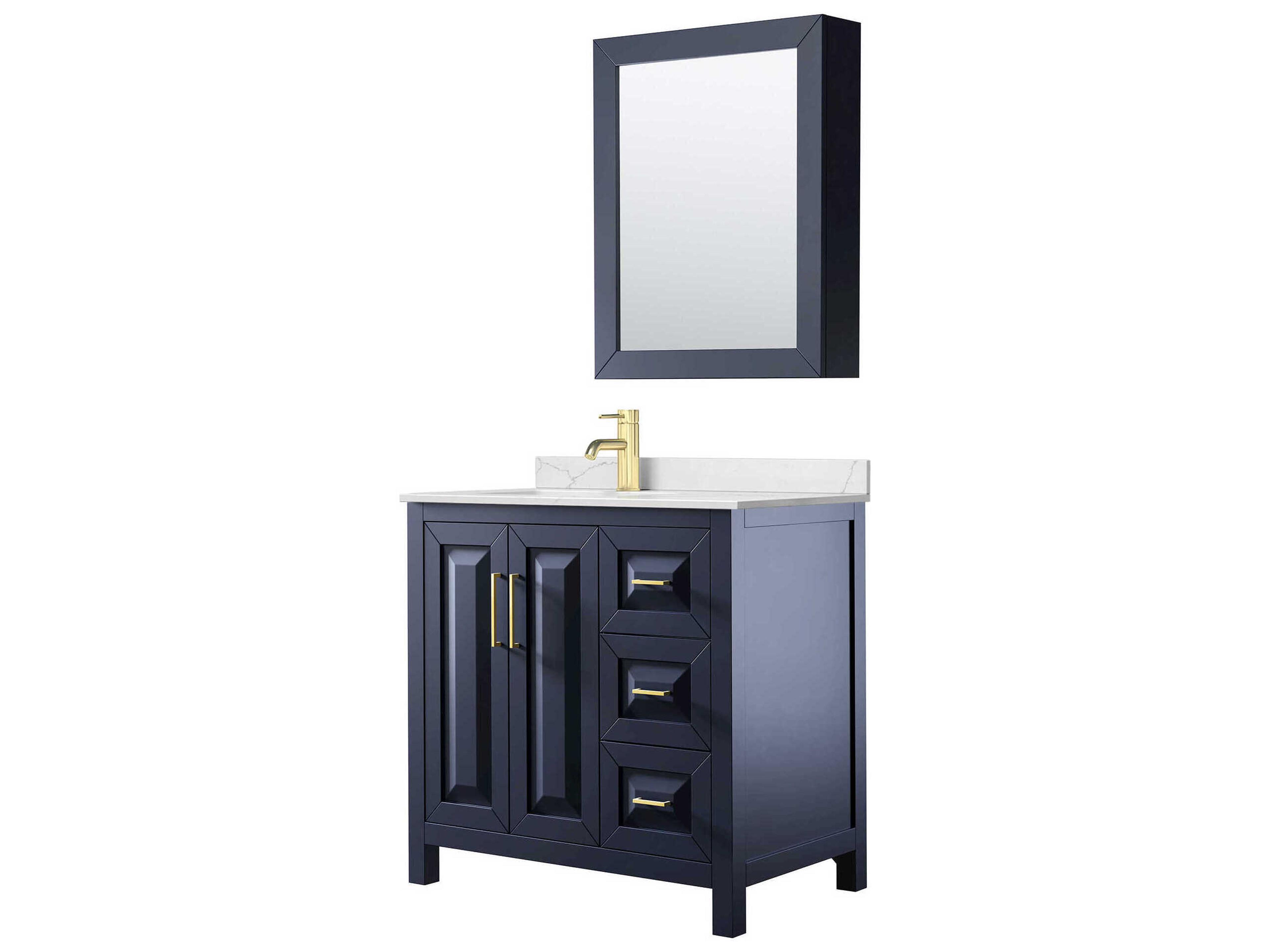 Wyndham Collection Daria 36" Dark Blue Vanity with Medicine Cabinet