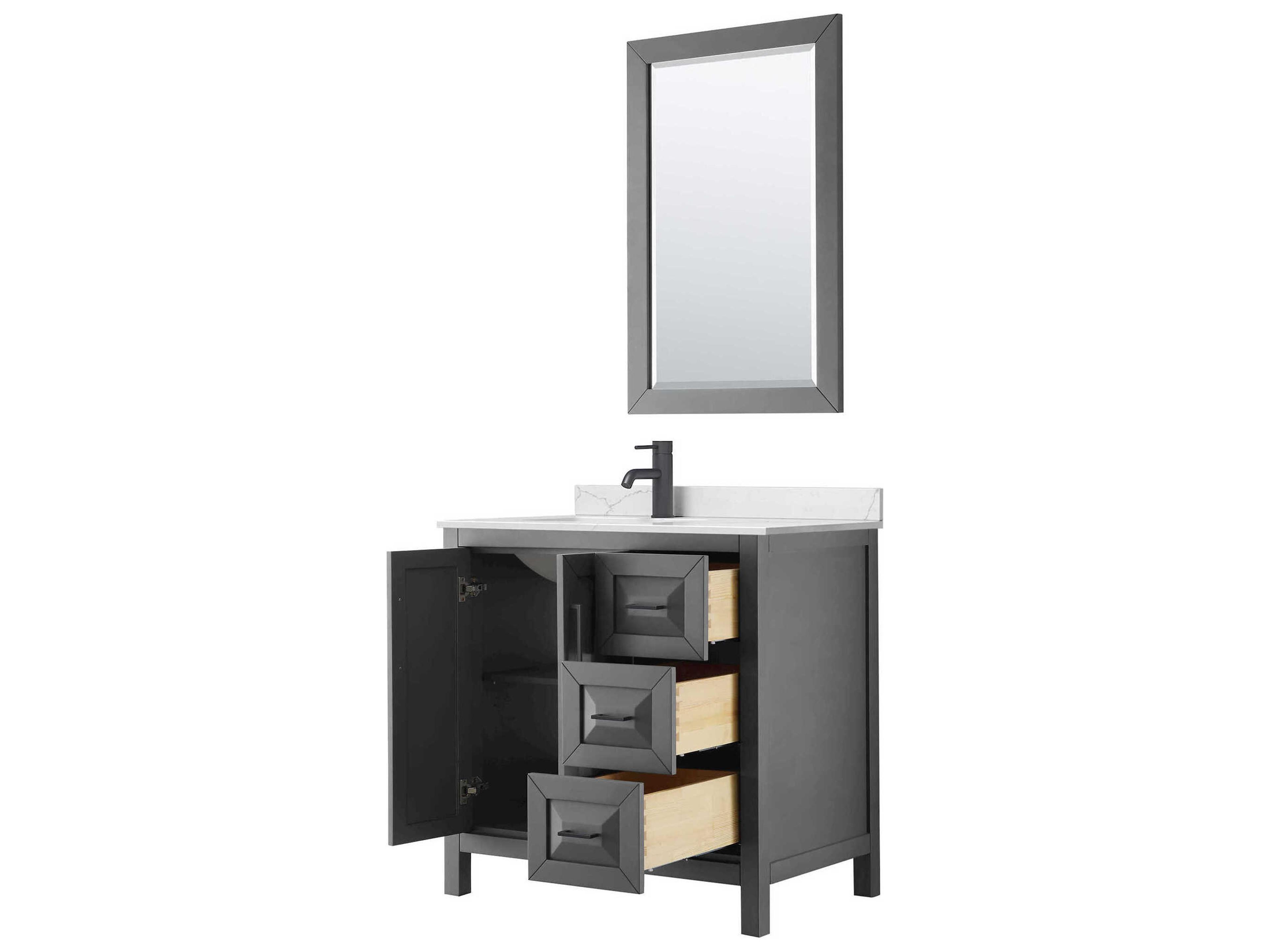 Wyndham Collection Daria 36" Dark Gray Vanity with 24" Mirror