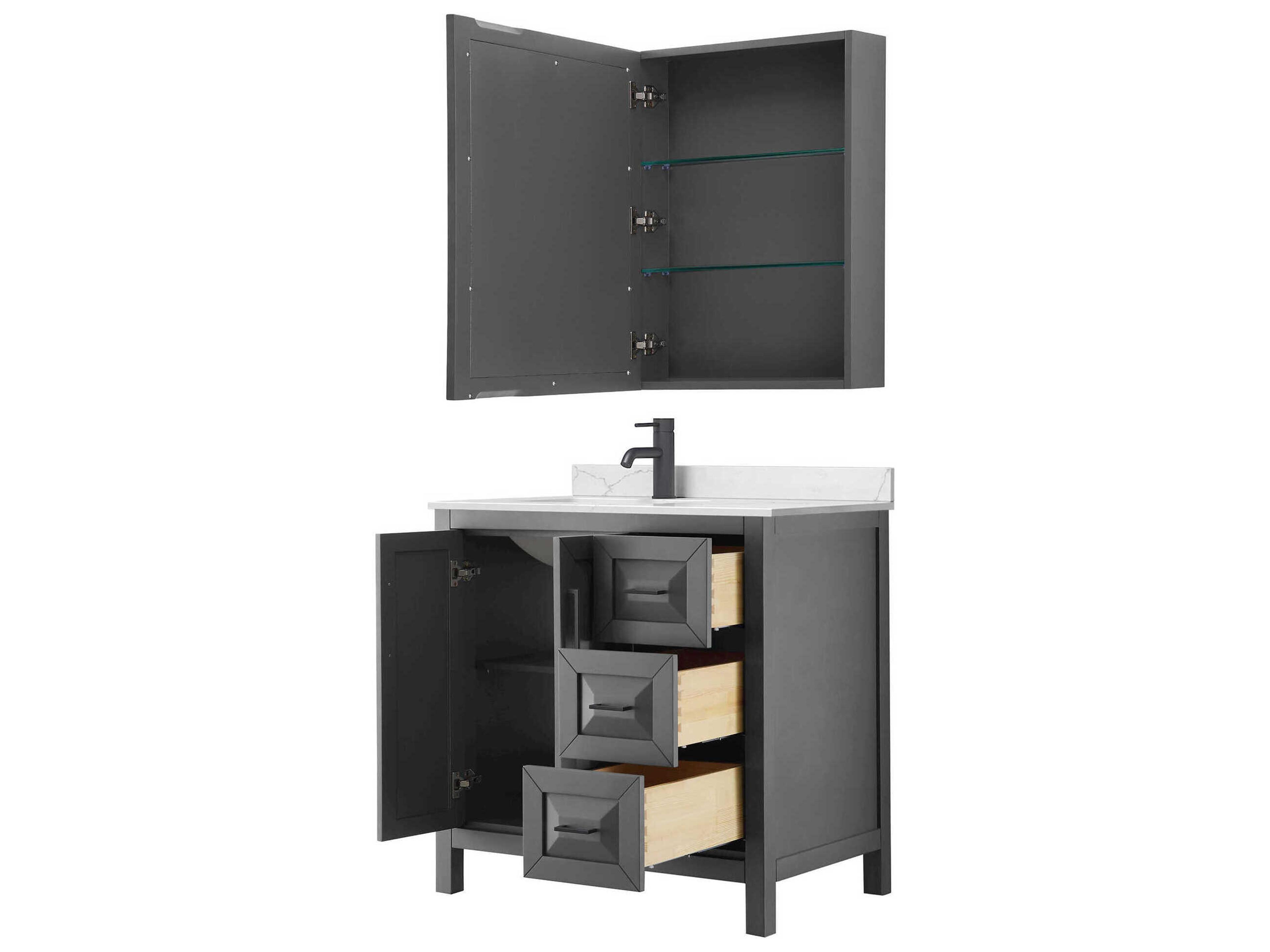 Wyndham Collection Daria 36" Dark Gray Vanity with Medicine Cabinet