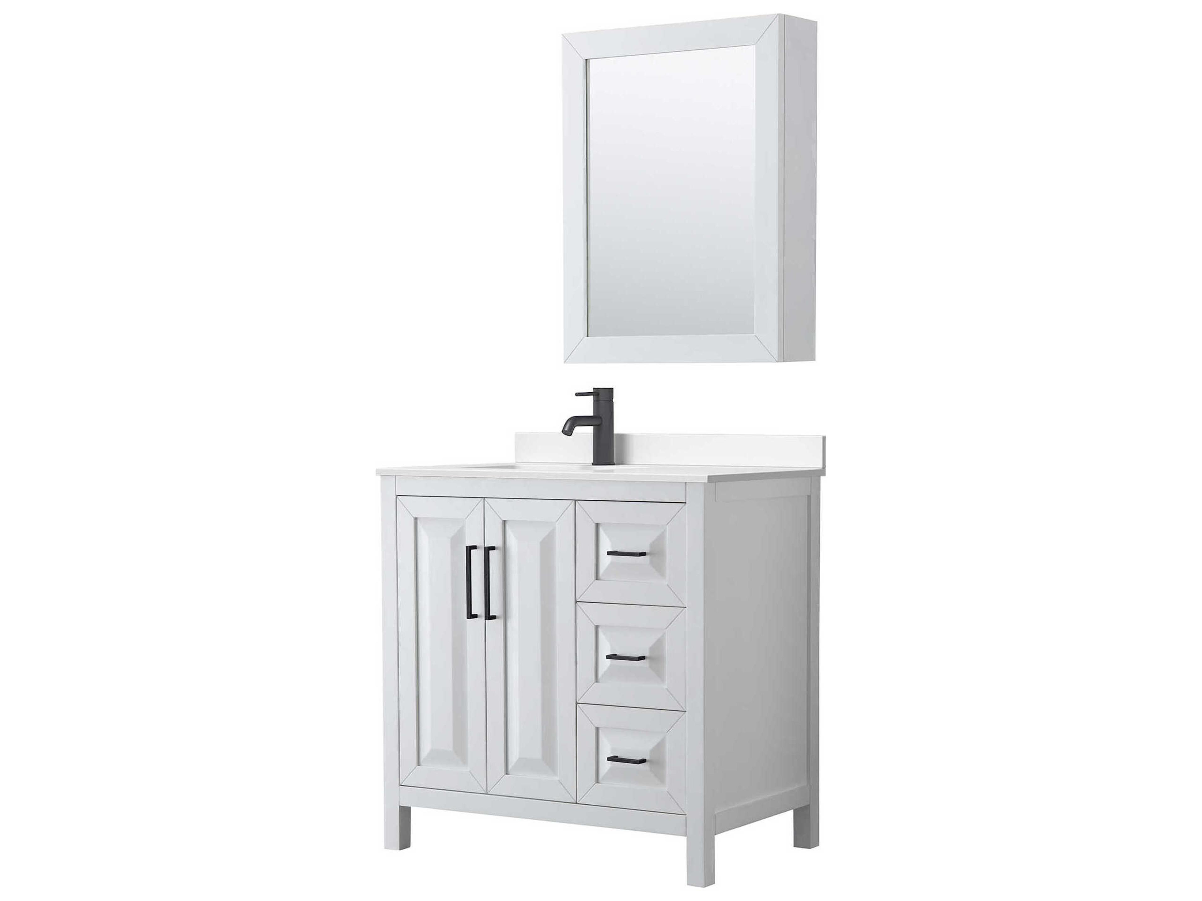 Wyndham Collection Daria 36" White Vanity with Medicine Cabinet