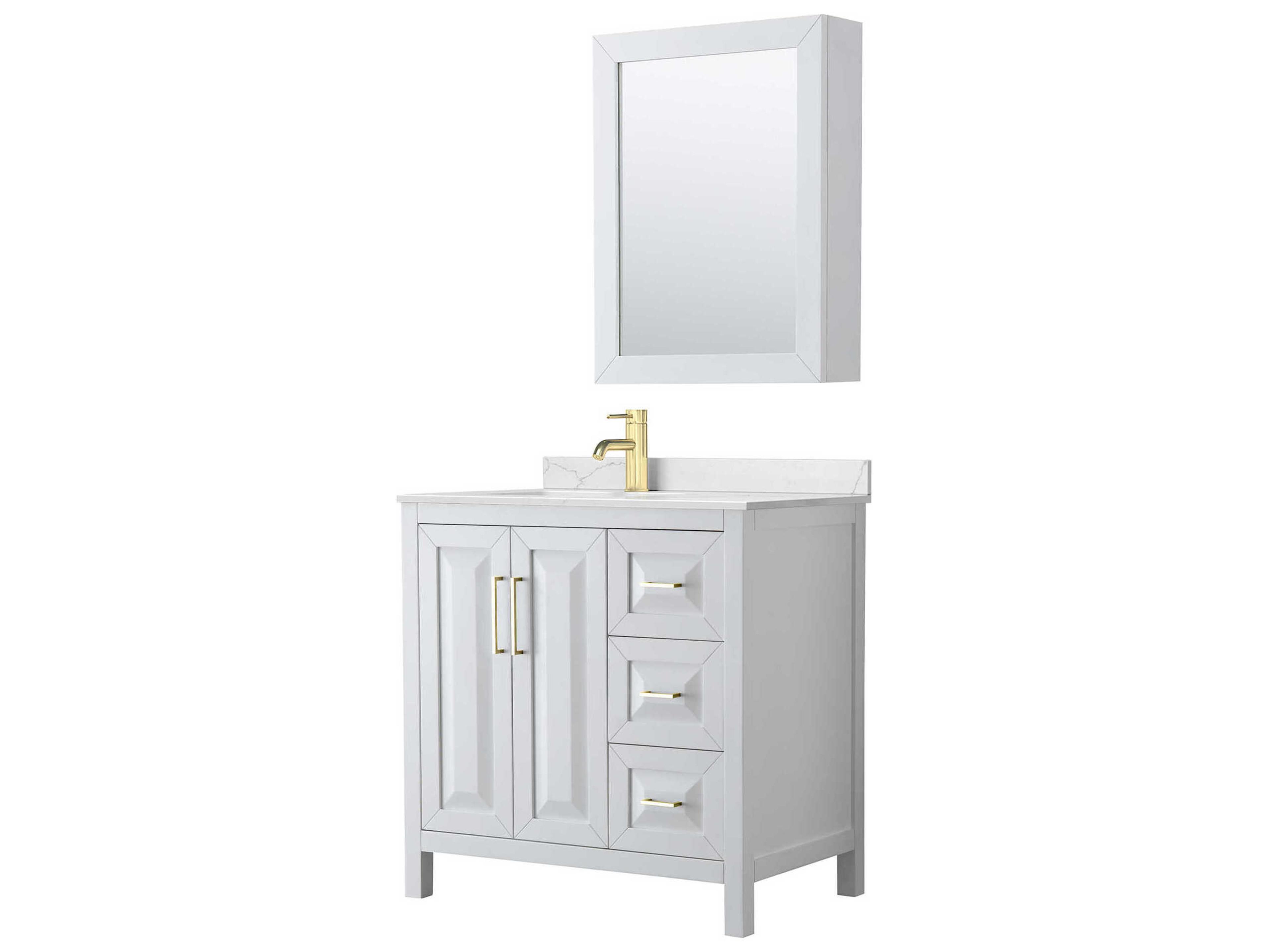Wyndham Collection Daria 36" White Vanity with Medicine Cabinet