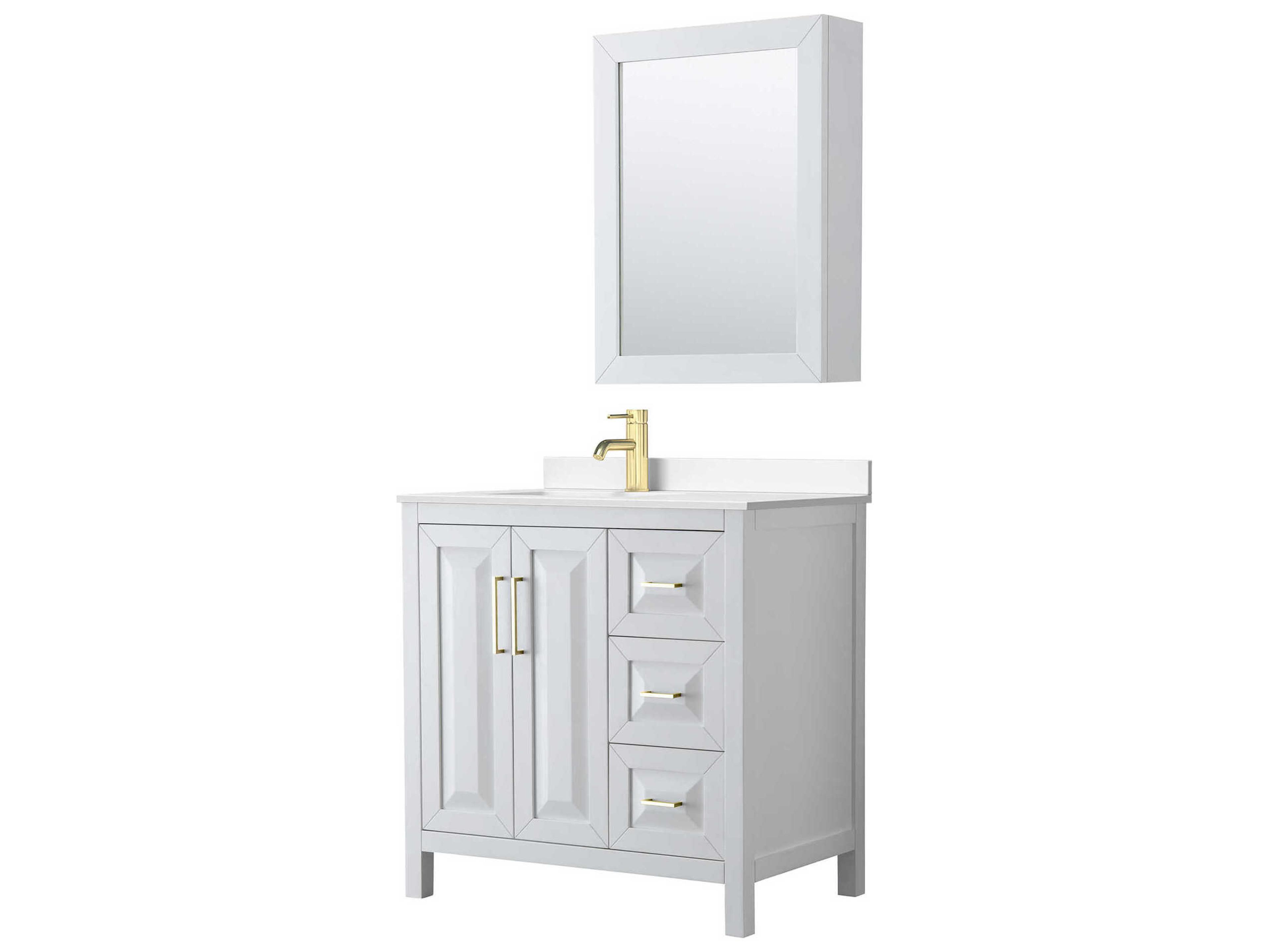 Wyndham Collection Daria 36" White Vanity with Medicine Cabinet
