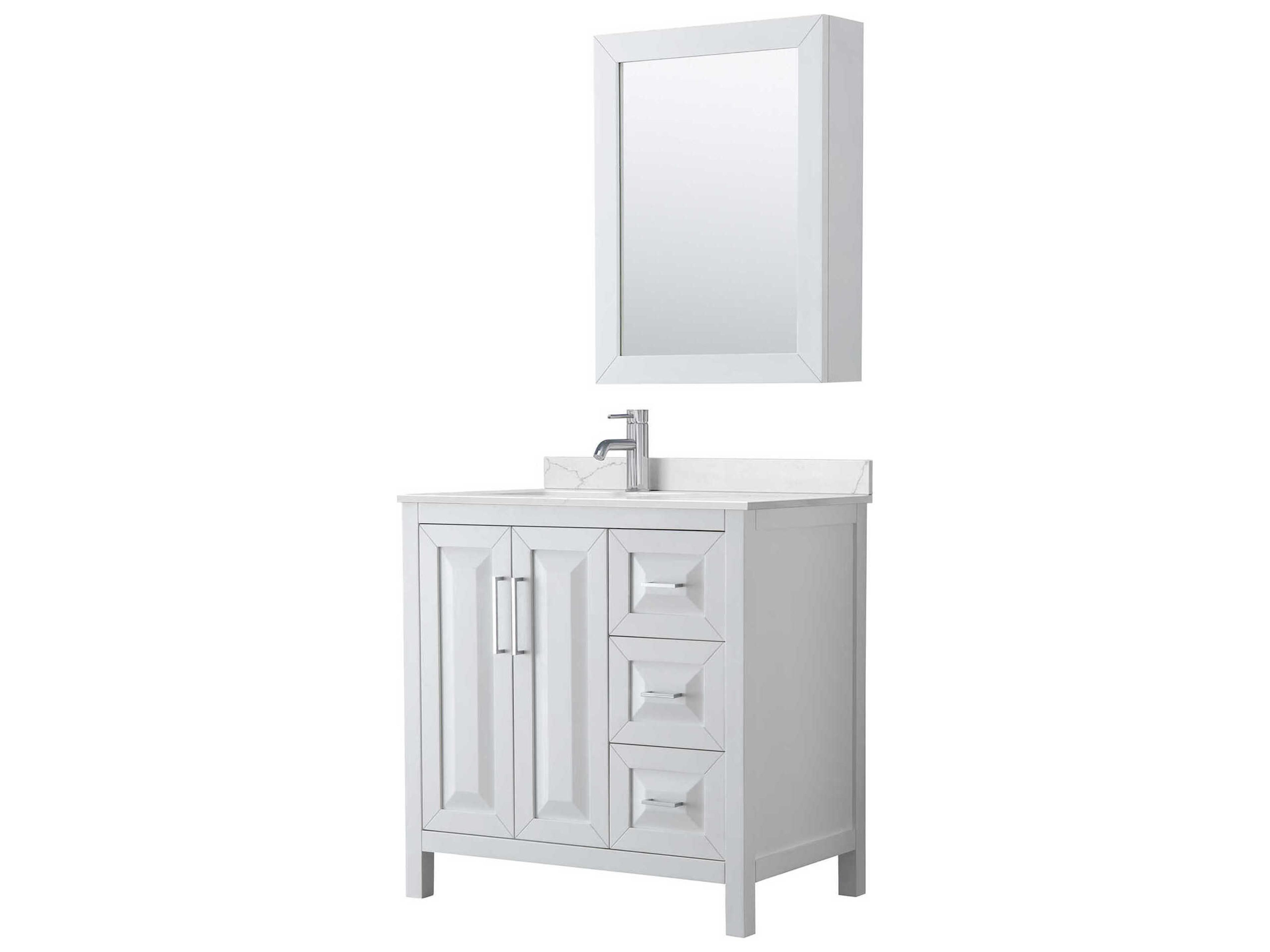 Wyndham Collection Daria 36" White Vanity with Medicine Cabinet
