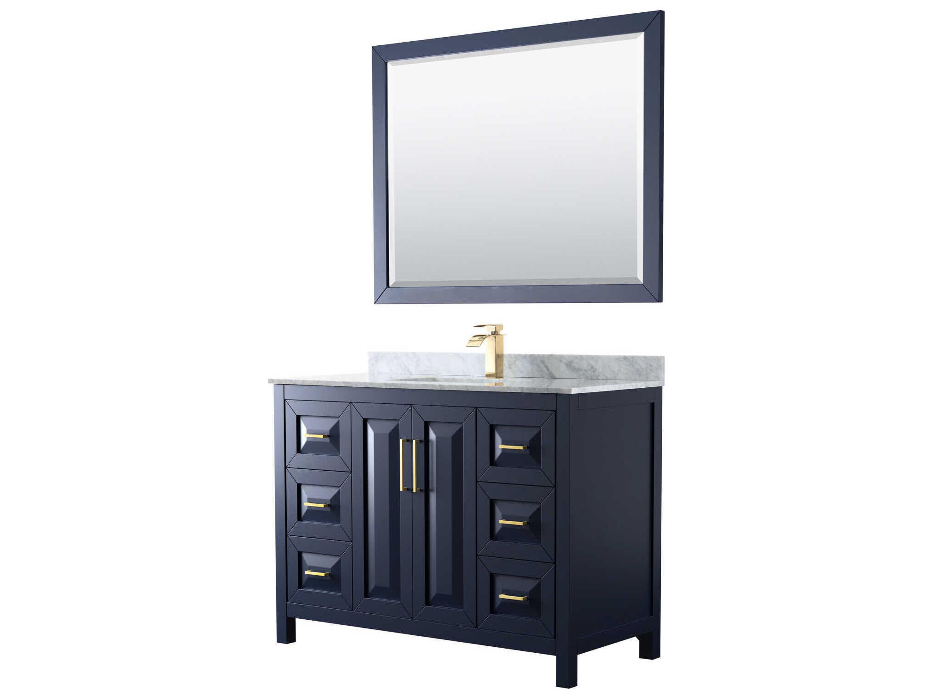 Wyndham Collection Daria 48" Dark Blue Vanity with 46" Mirror