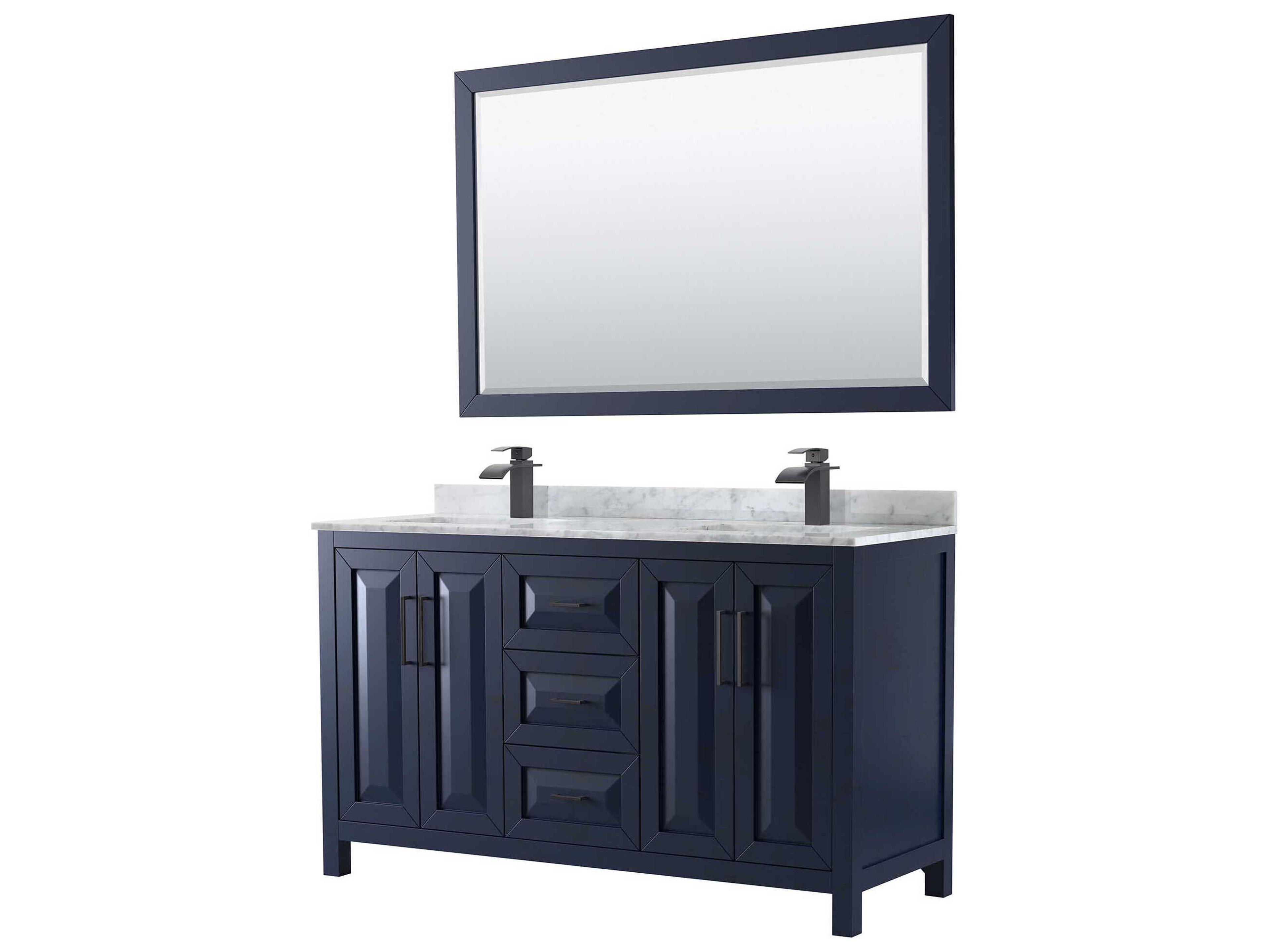 Wyndham Collection Daria 60" Dark Blue Vanity with 58" Mirror