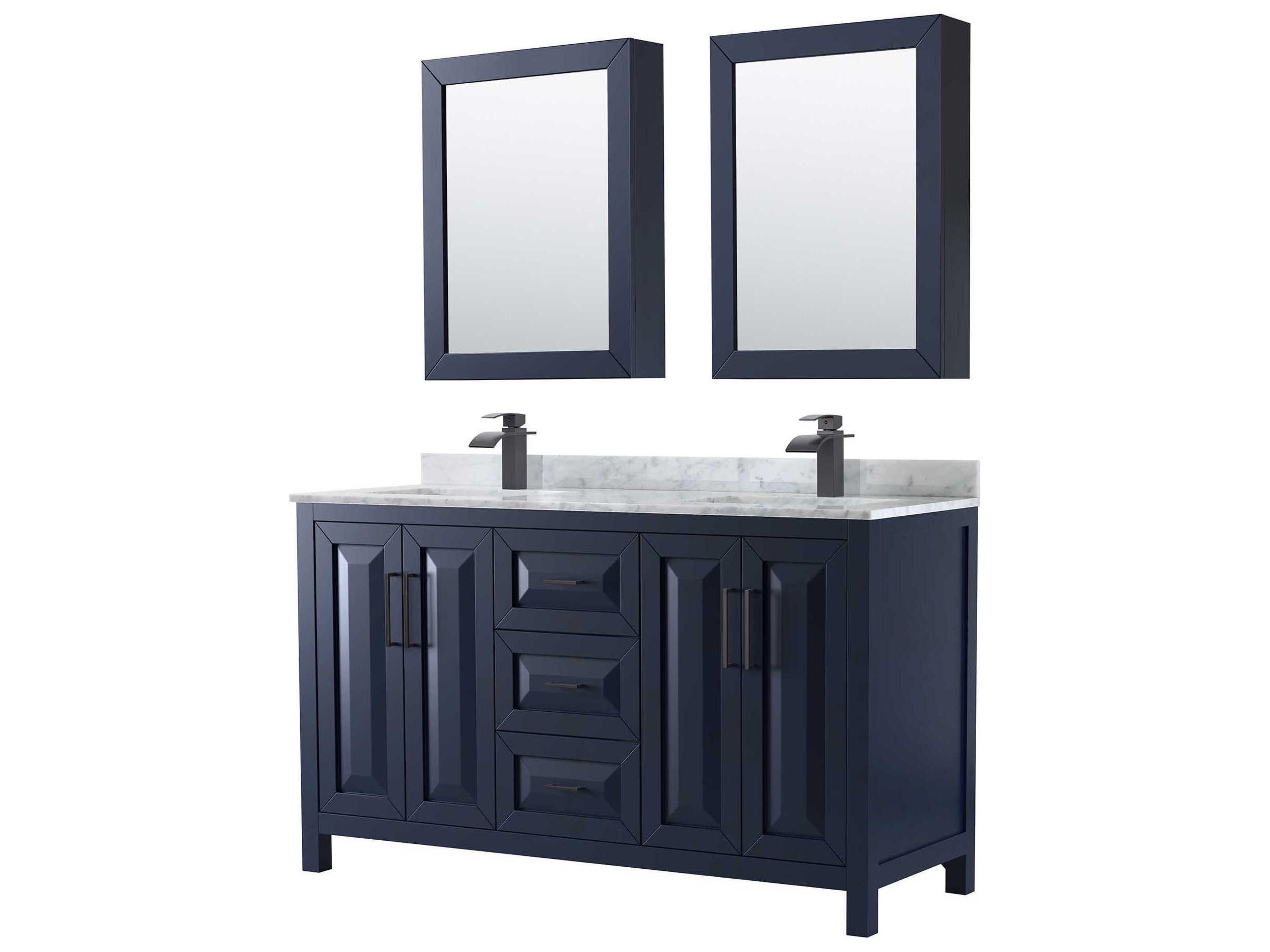 Wyndham Collection Daria 60" Dark Blue Vanity with Medicine Cabinet