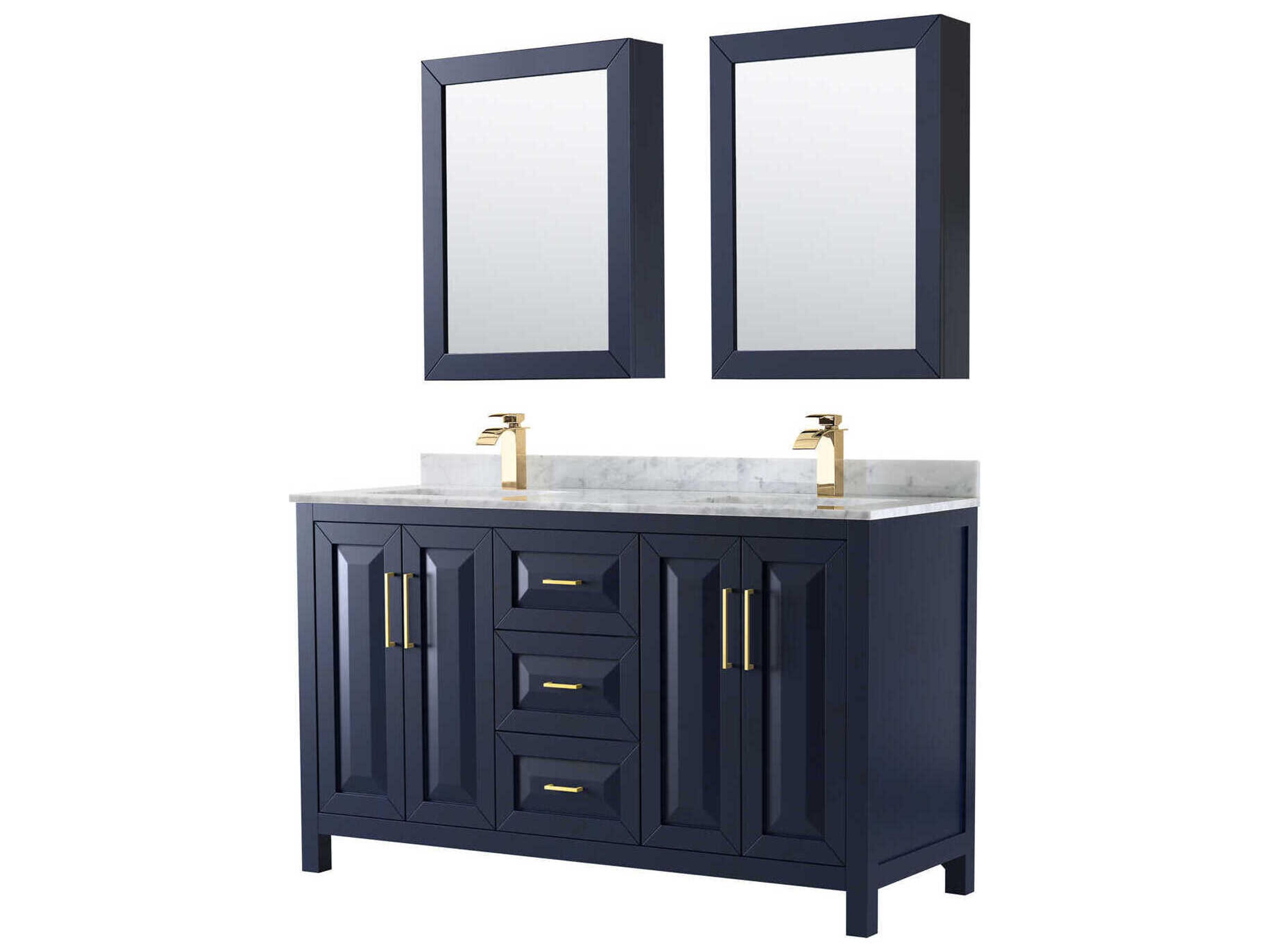 Wyndham Collection Daria 60" Dark Blue Vanity with Medicine Cabinet