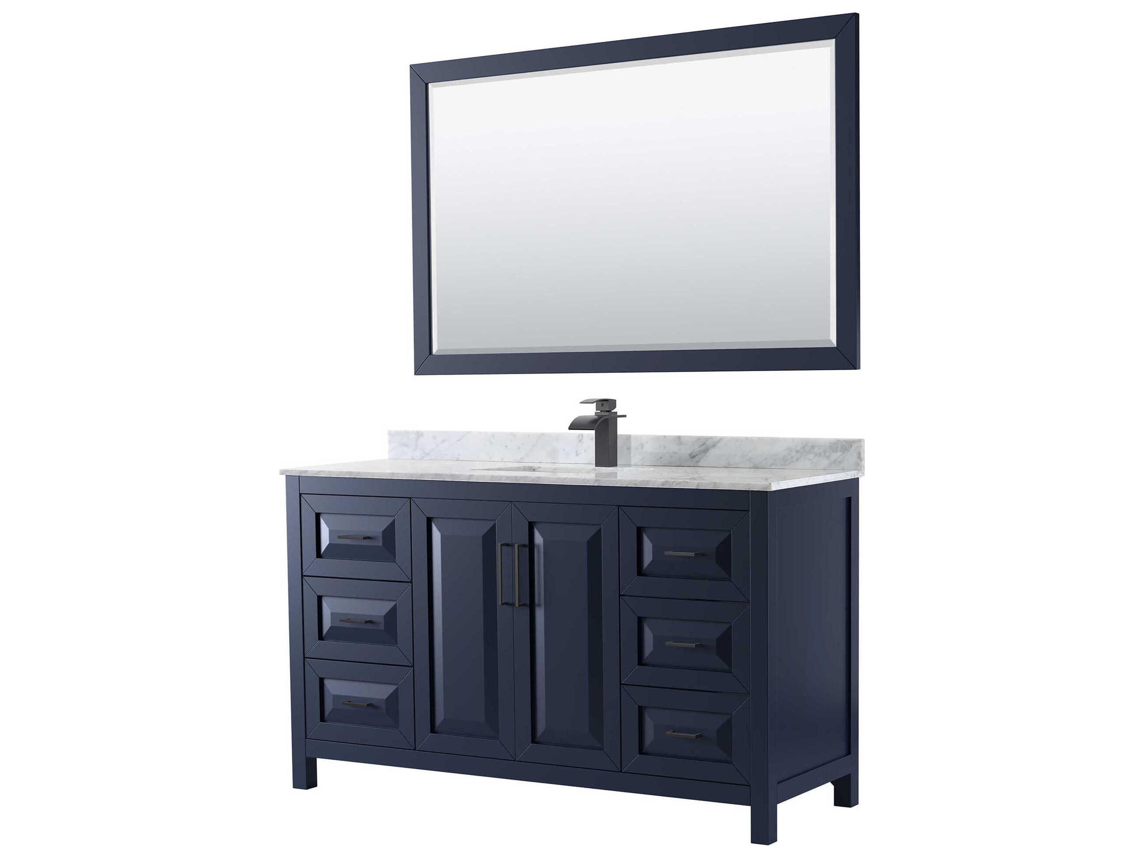 Wyndham Collection Daria 60" Dark Blue Vanity with 58" Mirror