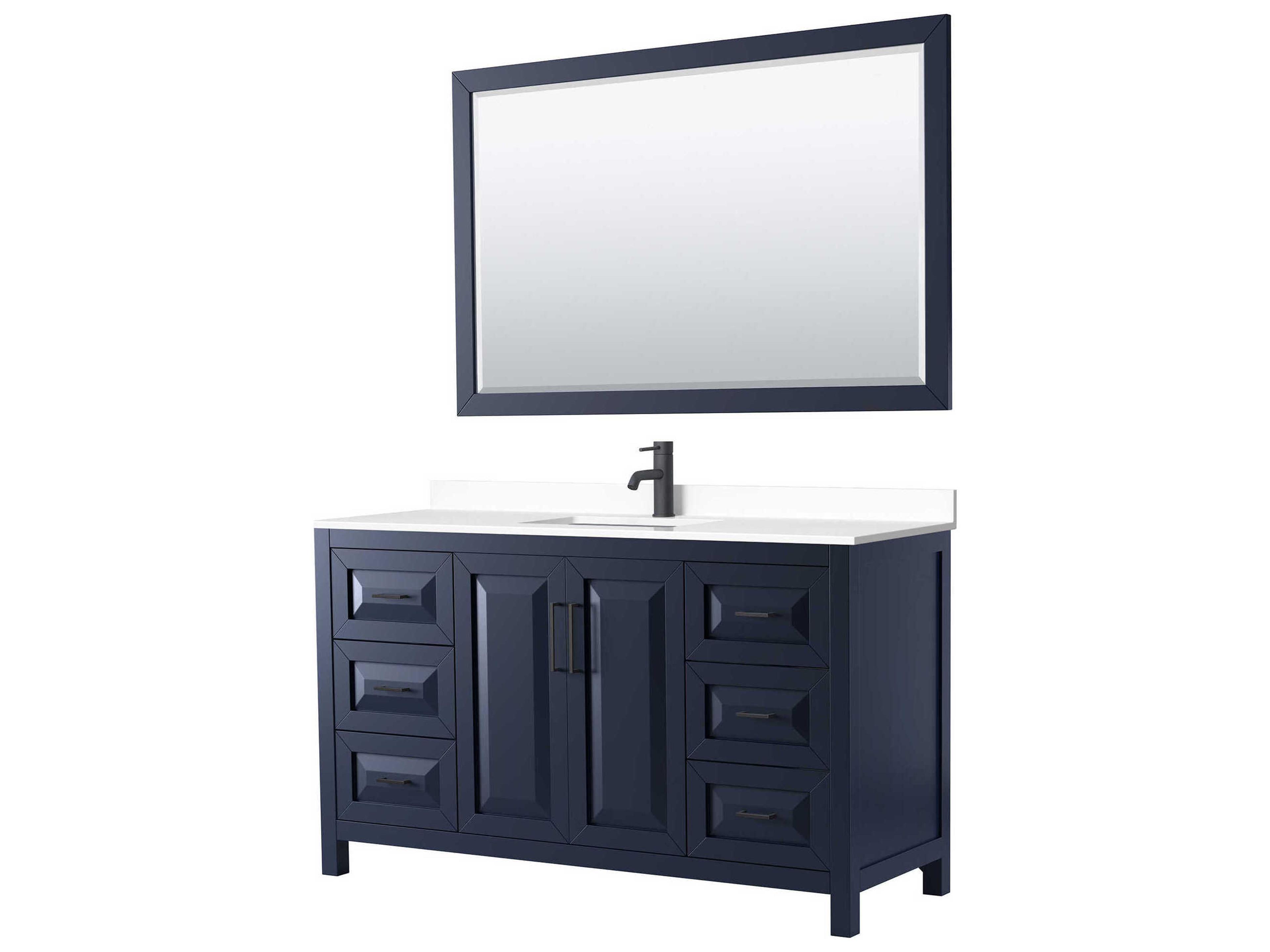 Wyndham Collection Daria 60" Dark Blue Vanity with 58" Mirror