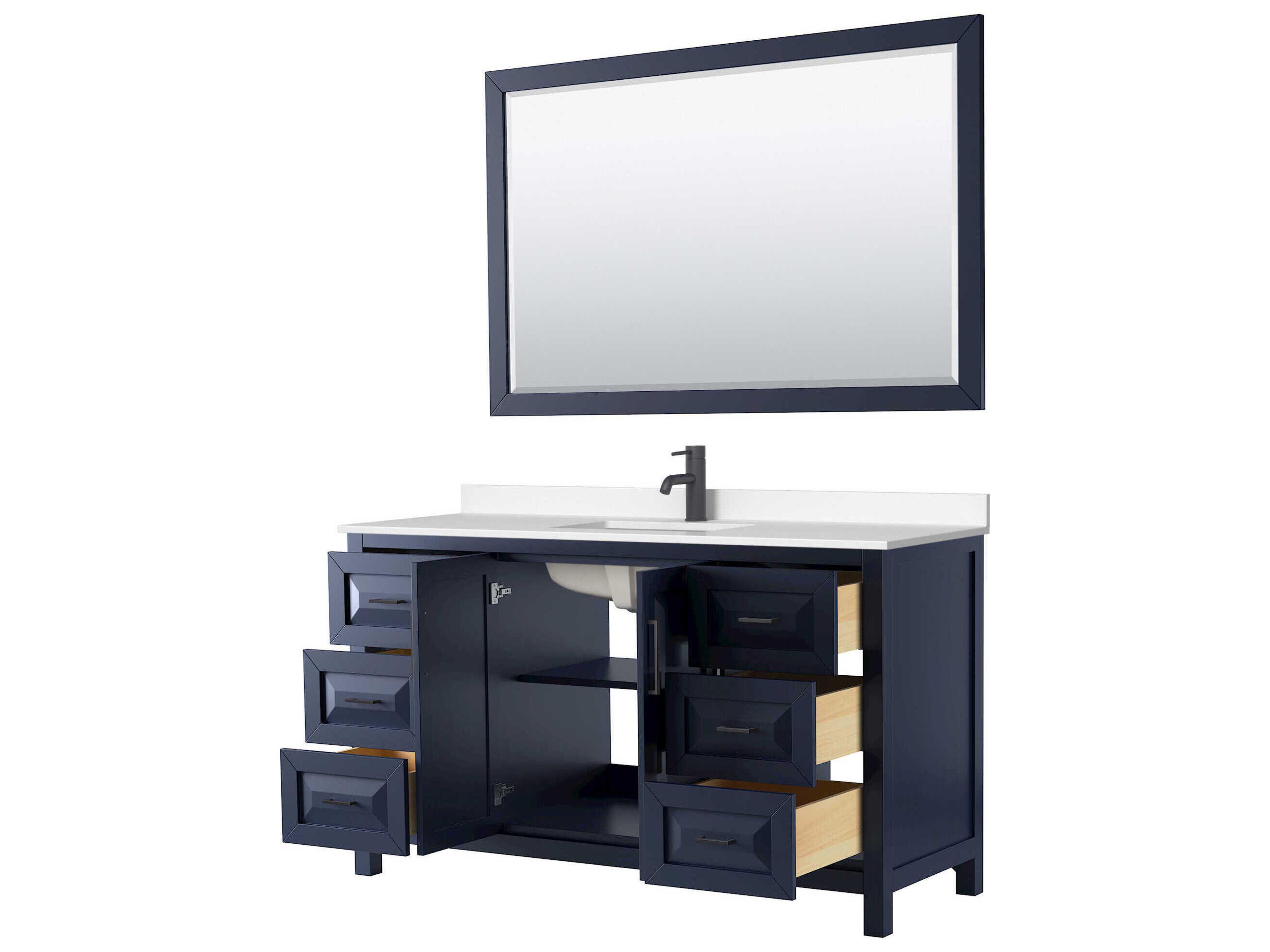 Wyndham Collection Daria 60" Dark Blue Vanity with 58" Mirror