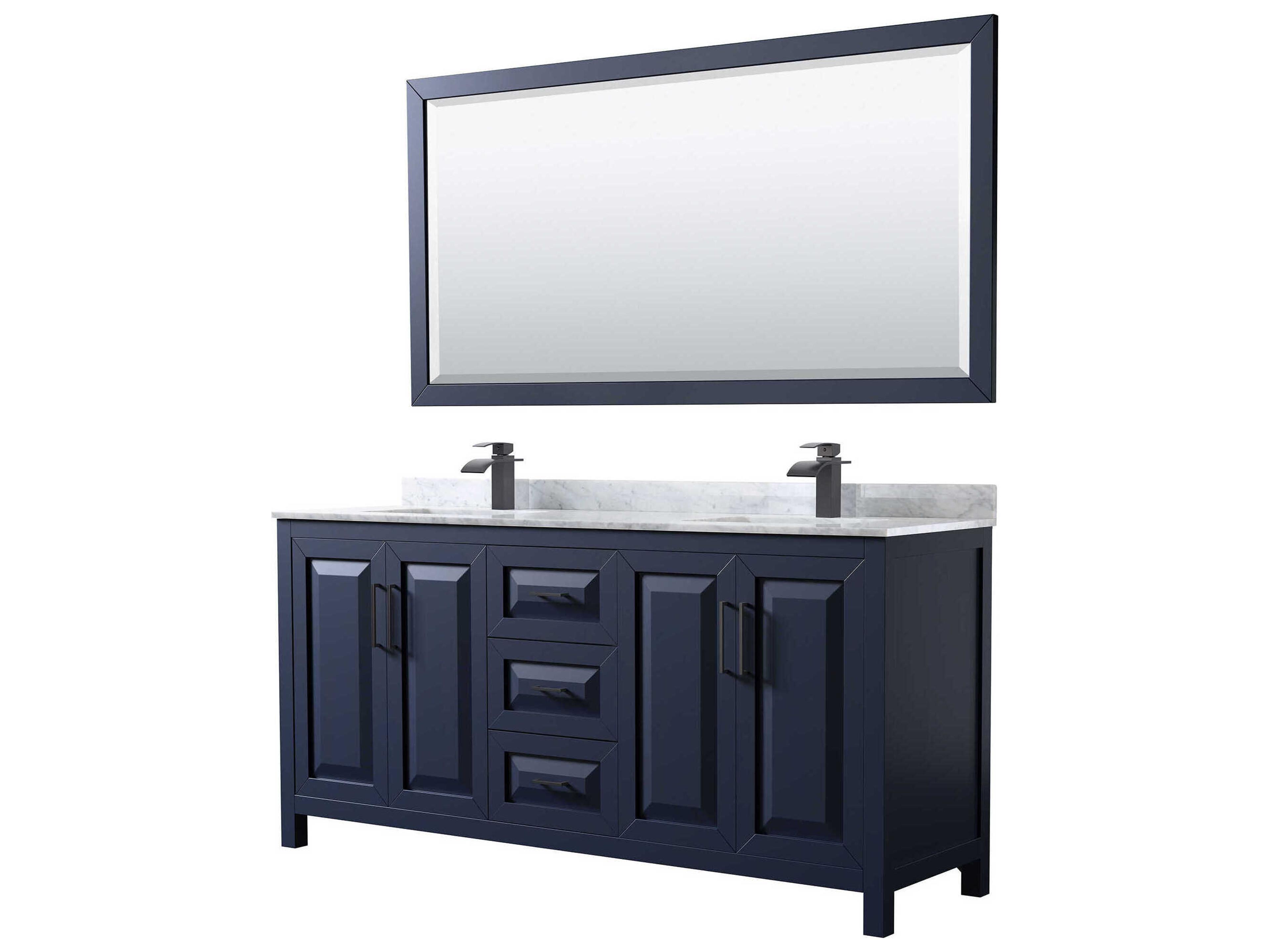 Wyndham Collection Daria 72" Dark Blue Vanity with 70" Mirror