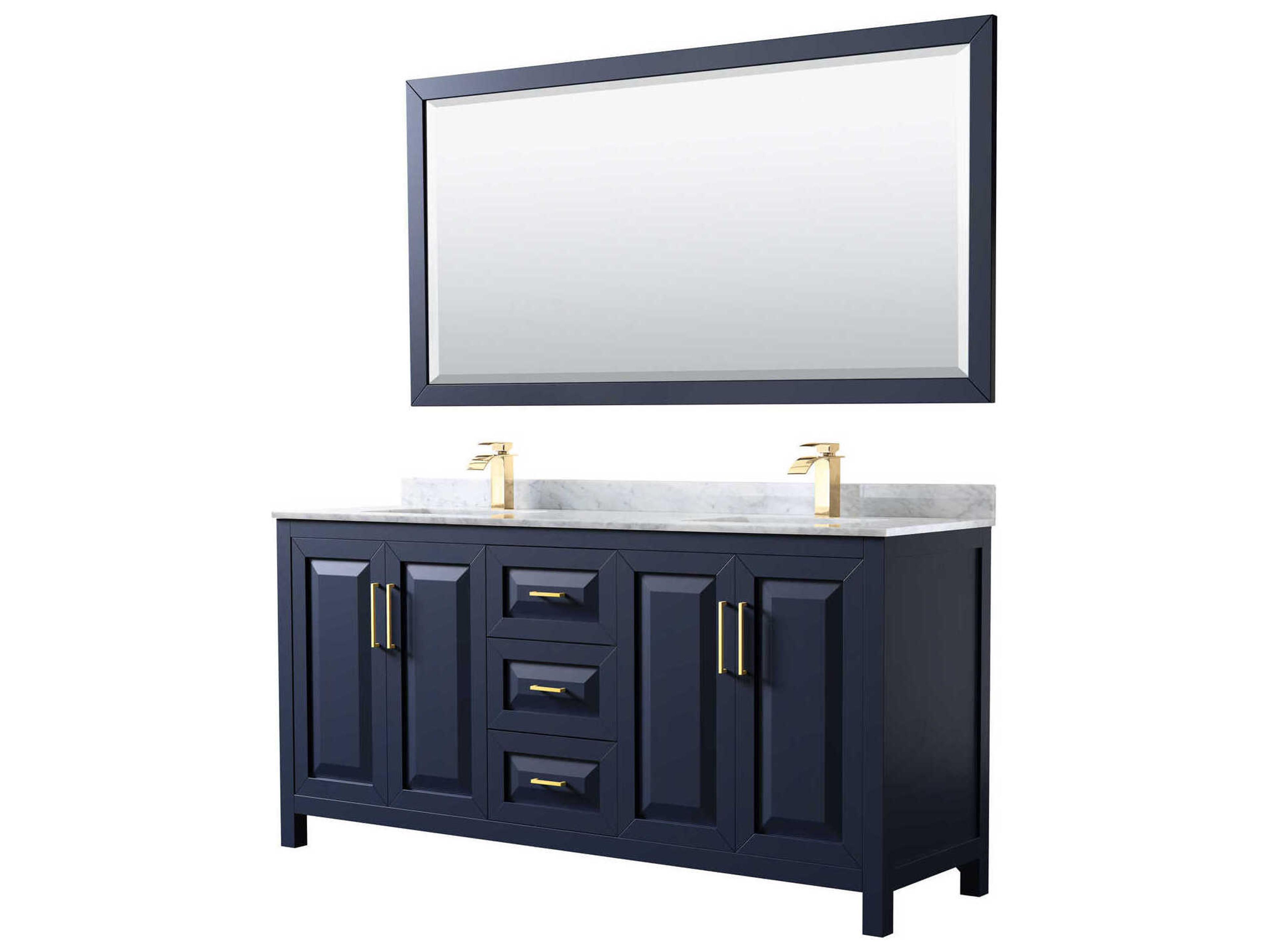 Wyndham Collection Daria 72" Dark Blue Vanity with 70" Mirror