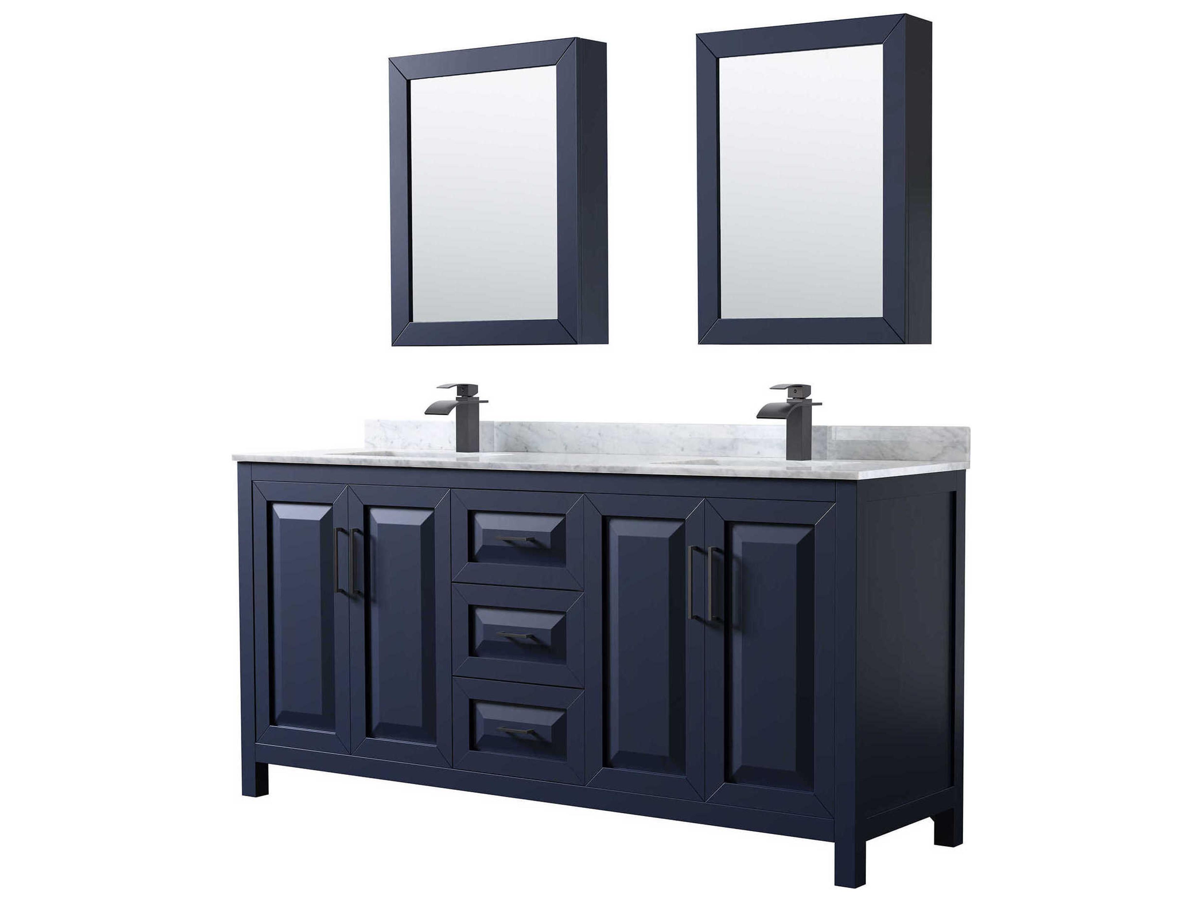 Wyndham Collection Daria 72" Dark Blue Vanity with Medicine Cabinet