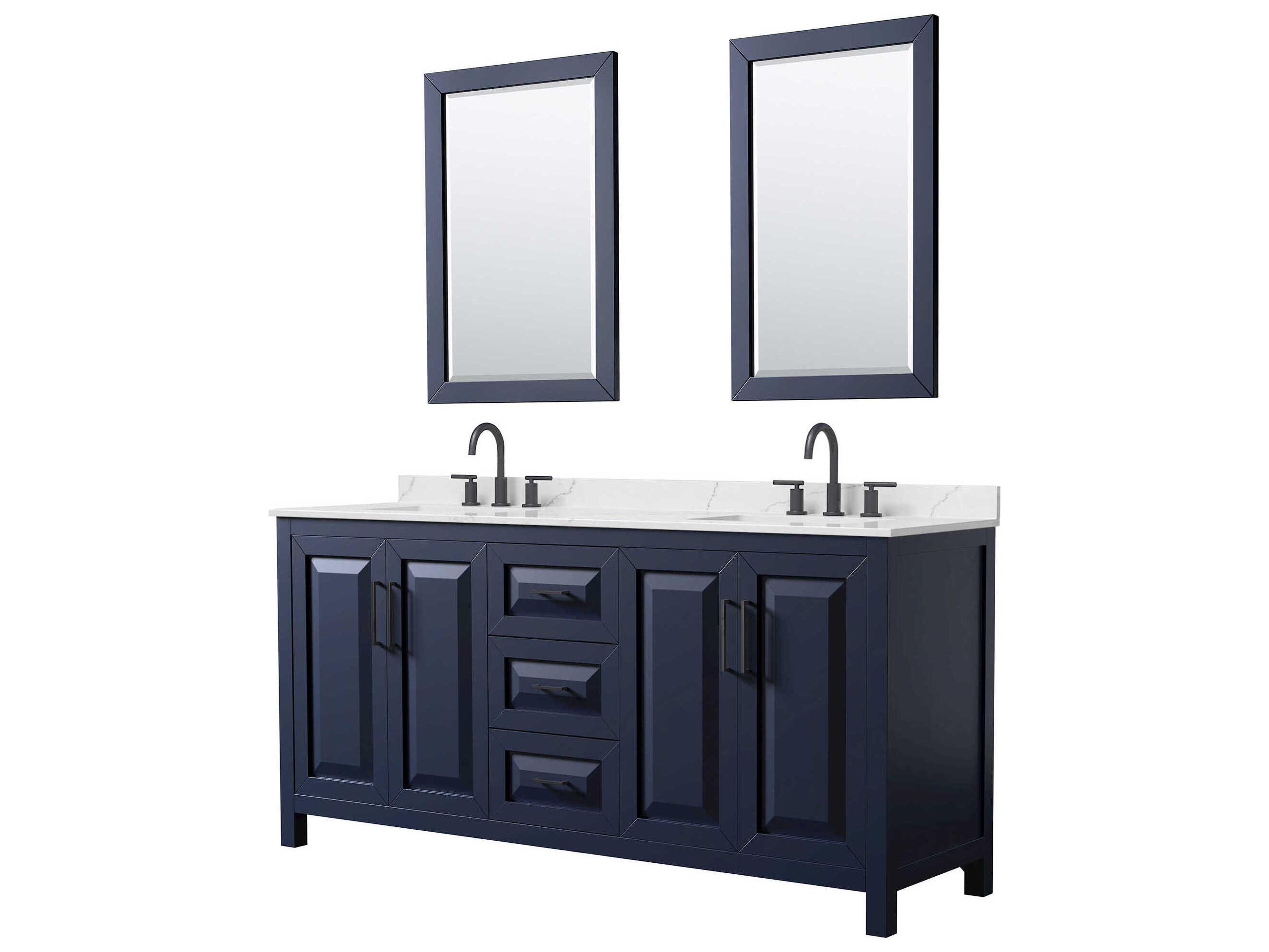 Wyndham Collection Daria 72" Dark Blue Vanity with 24" Mirror