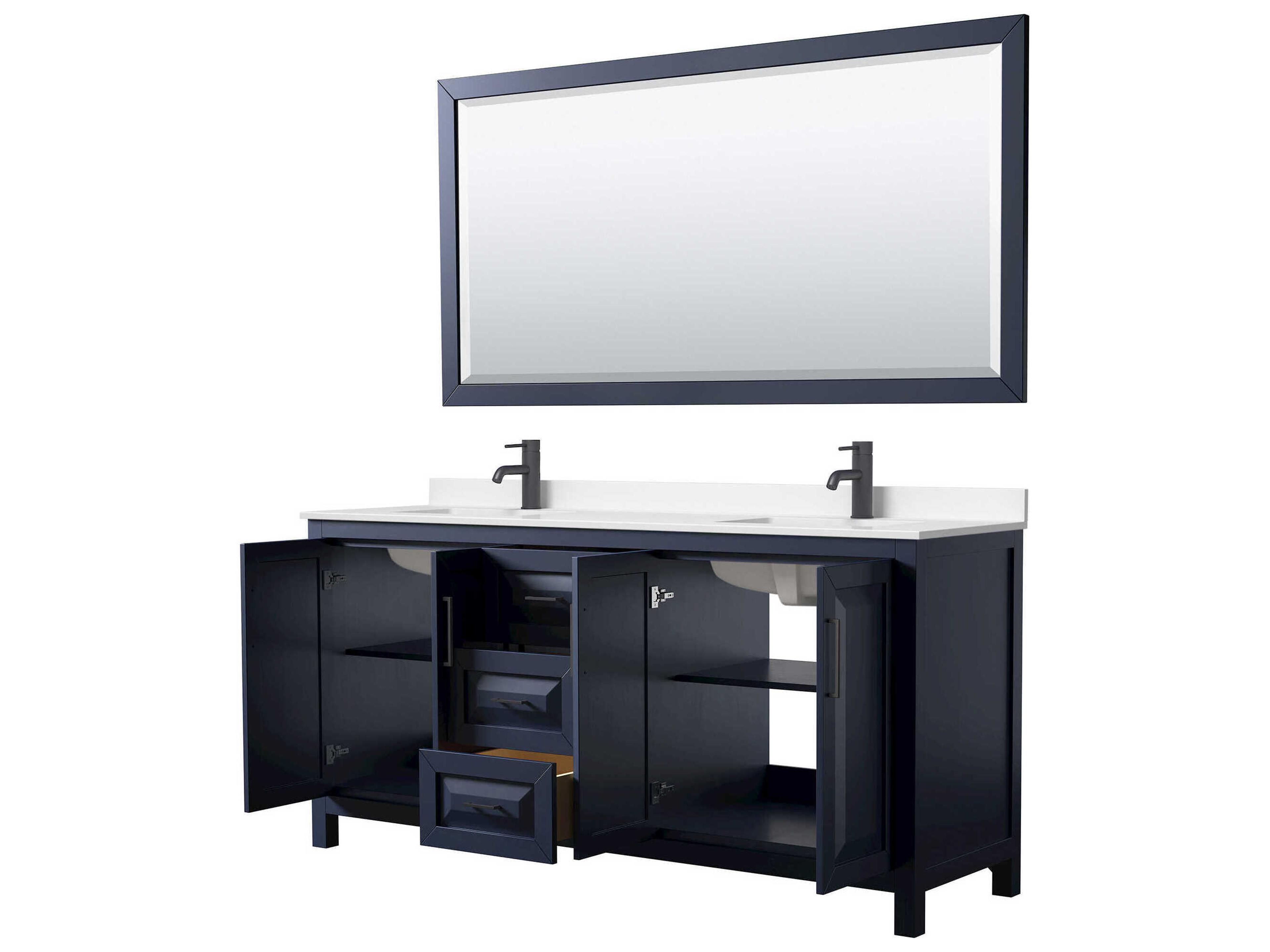 Wyndham Collection Daria 72" Dark Blue Vanity with 70" Mirror