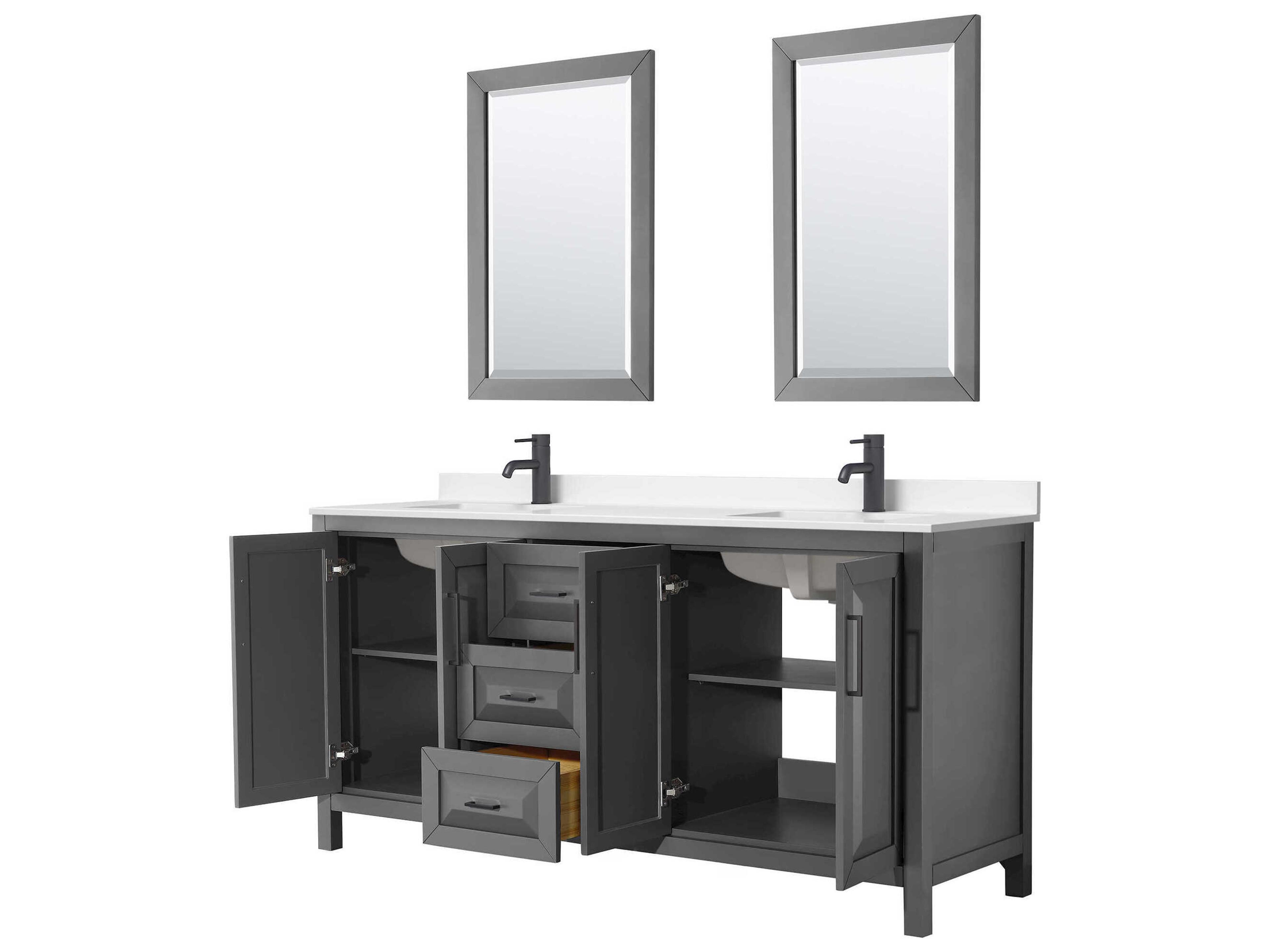 Wyndham Collection Daria 72" Dark Gray Vanity with 24" Mirror