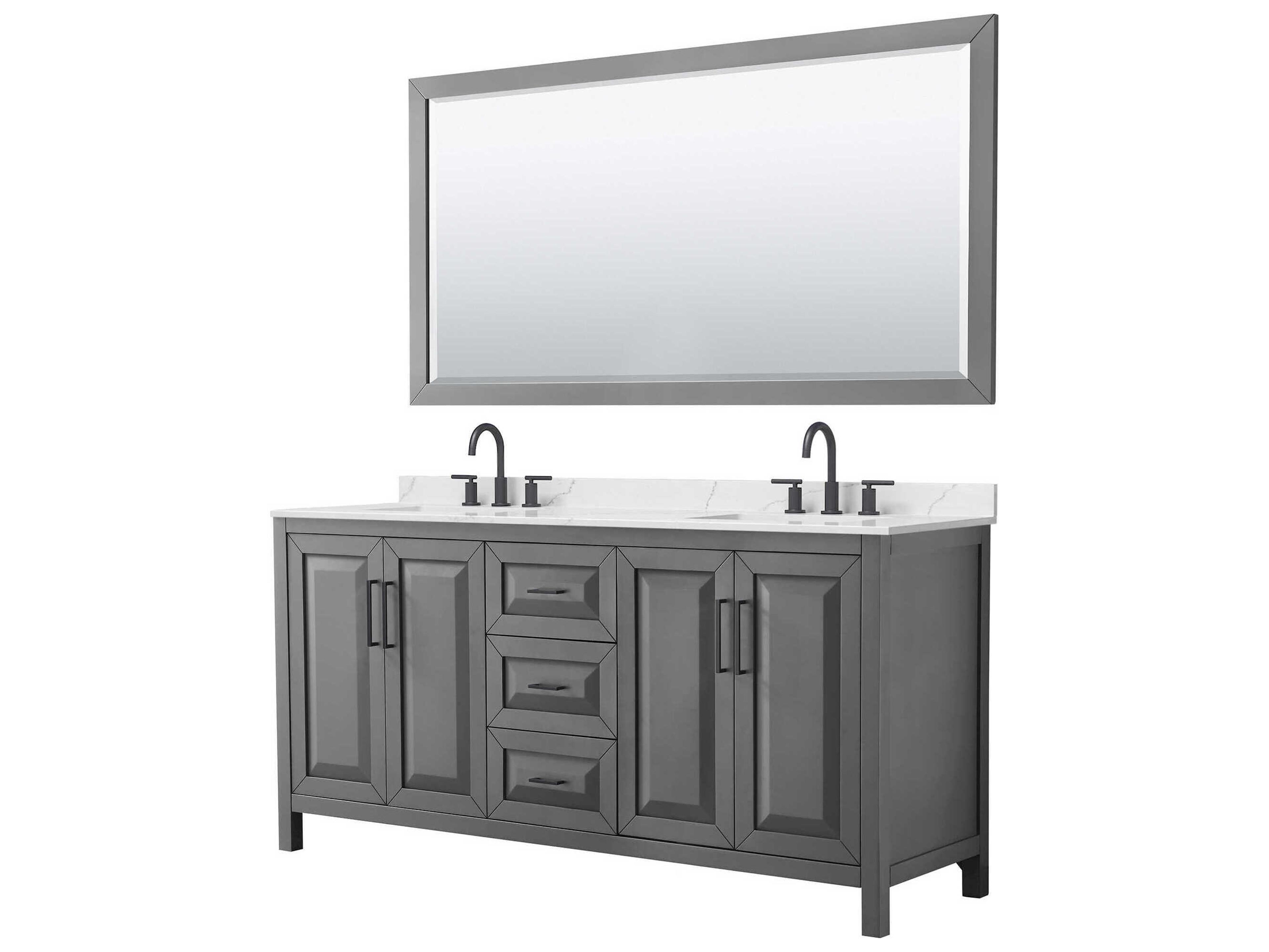 Wyndham Collection Daria 72" Dark Gray Vanity with 70" Mirror