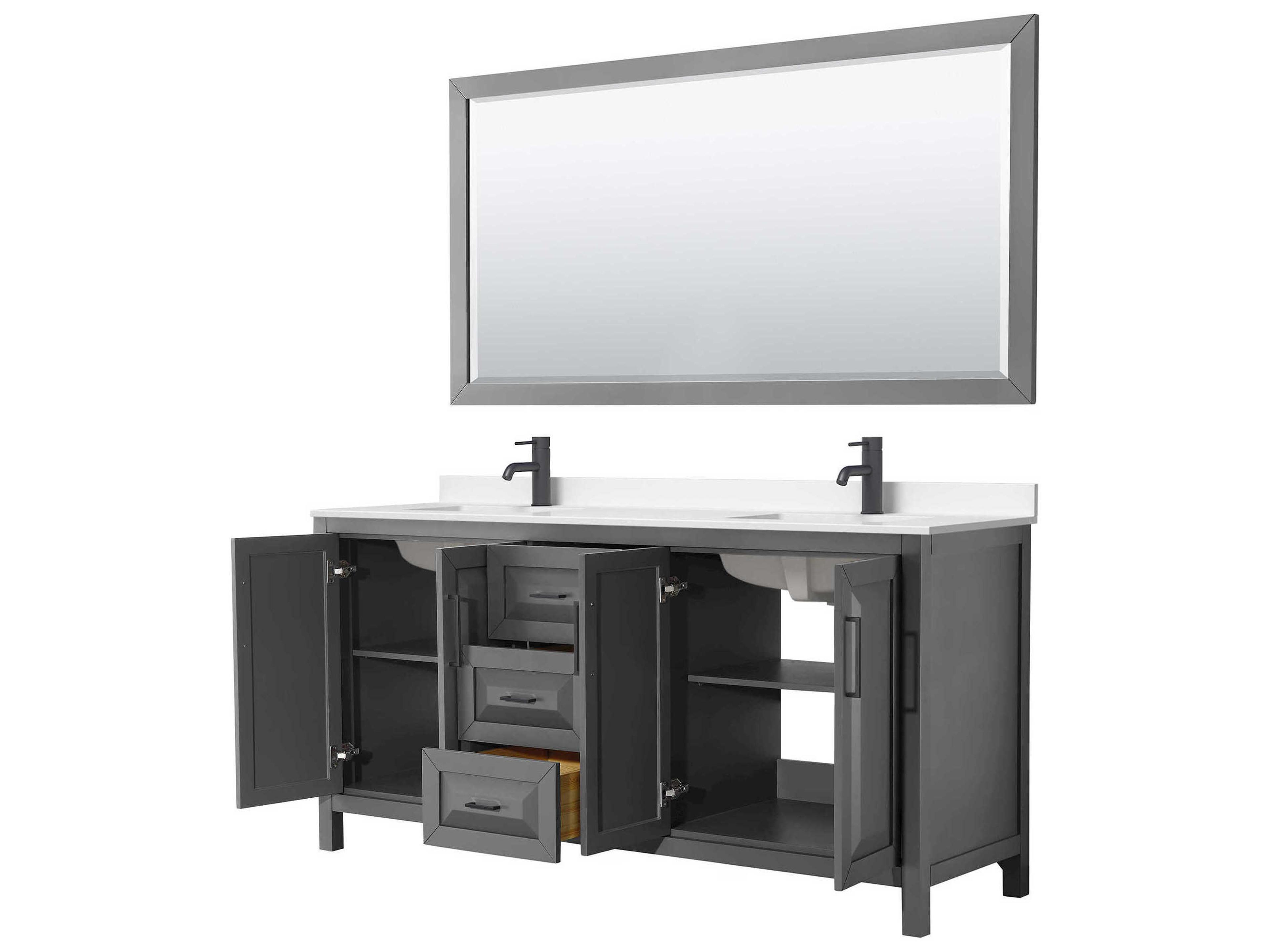 Wyndham Collection Daria 72" Dark Gray Vanity with 70" Mirror