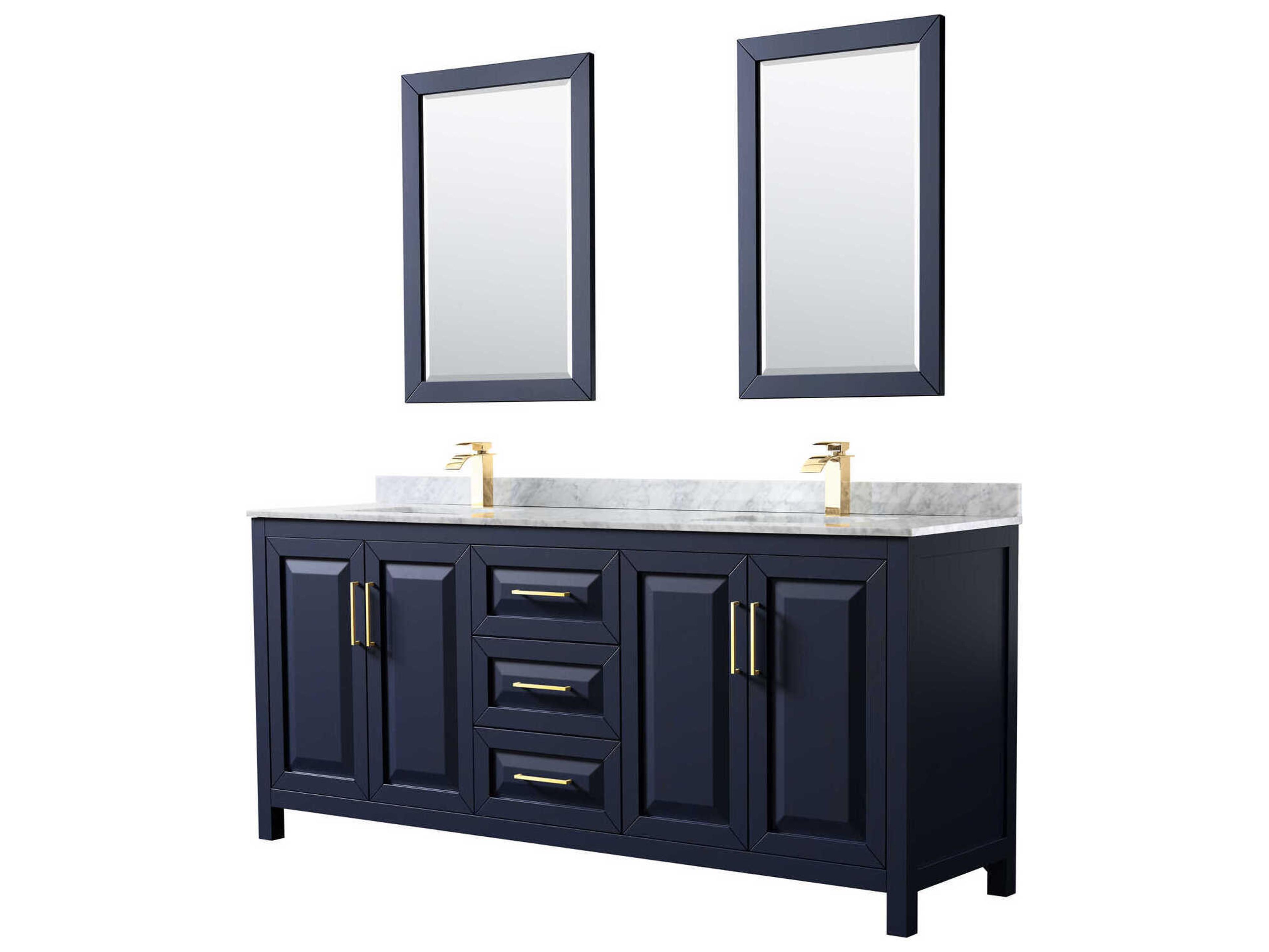 Wyndham Collection Daria 80" Dark Blue Vanity with 24" Mirror