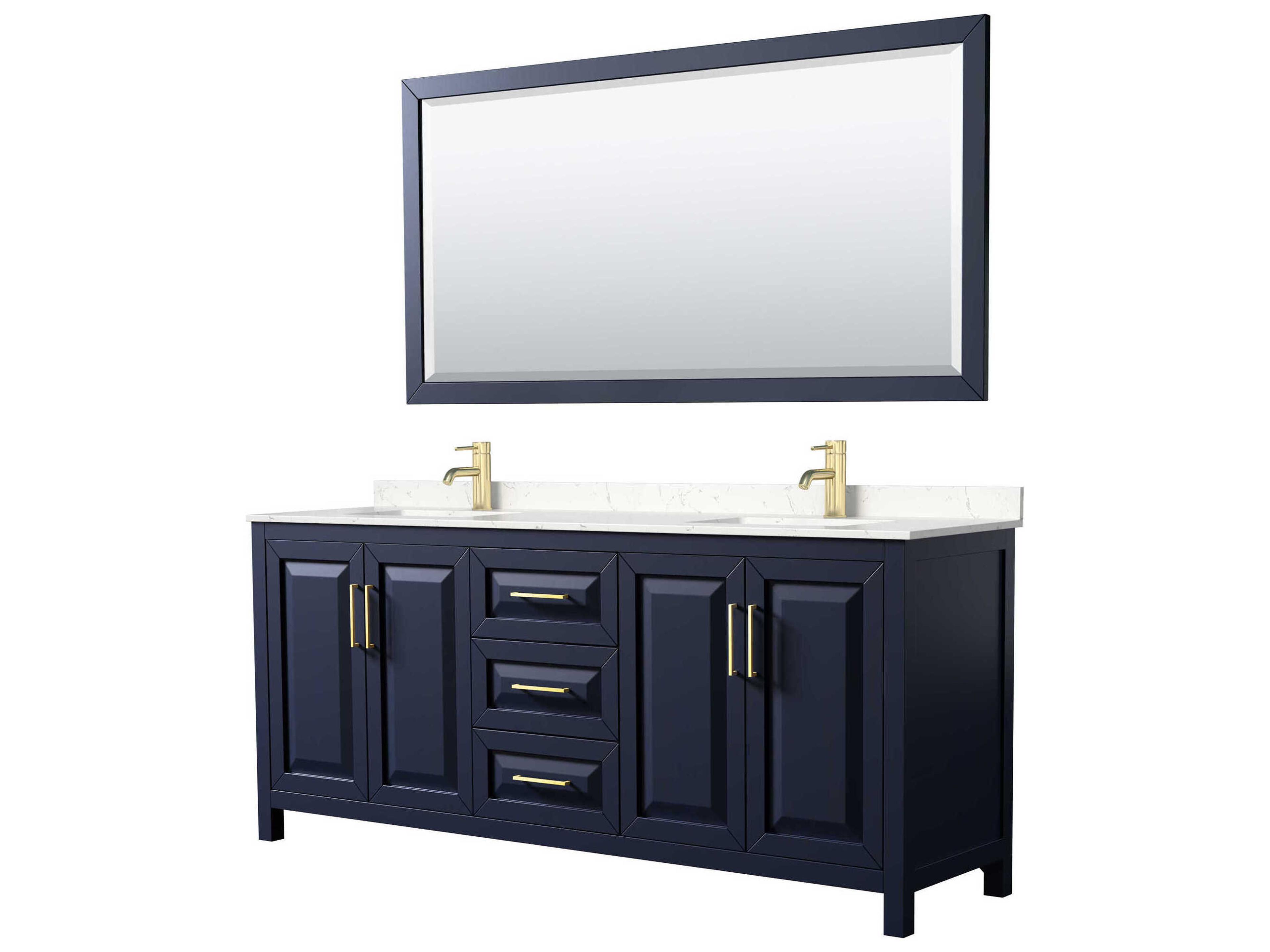Wyndham Collection Daria 80" Dark Blue Vanity with 70" Mirror