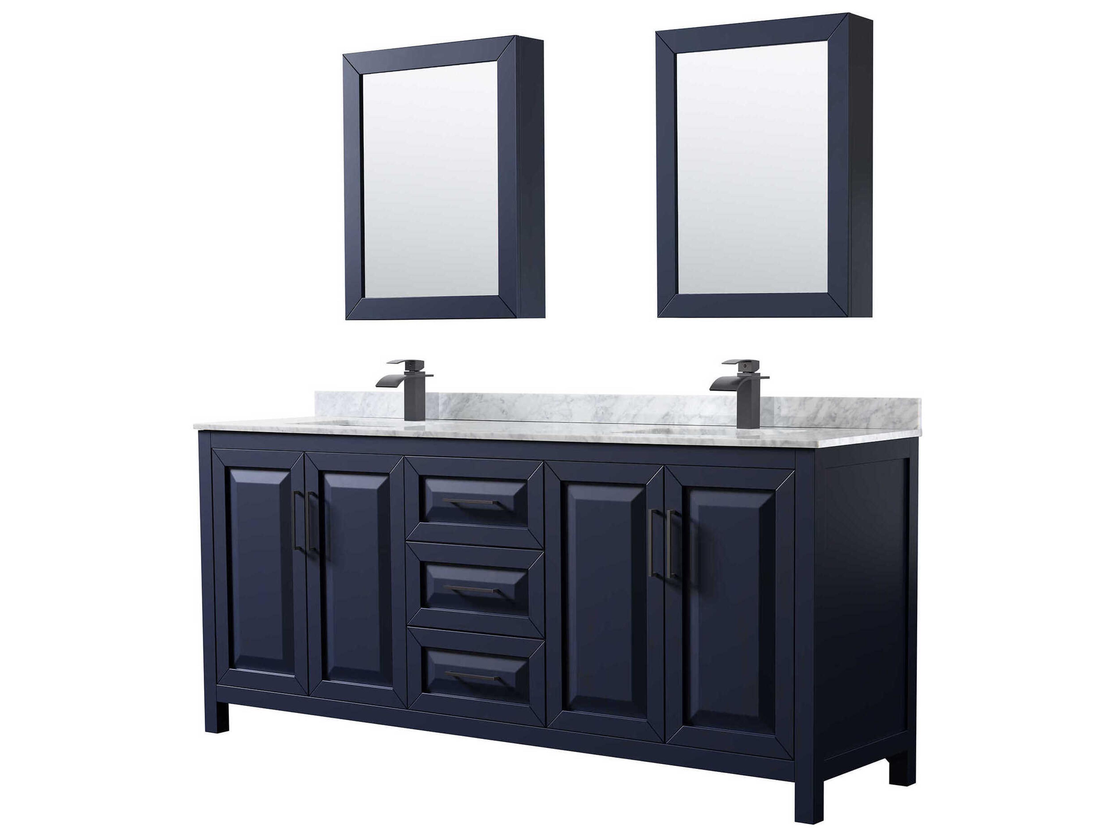 Wyndham Collection Daria 80" Dark Blue Vanity with Medicine Cabinet