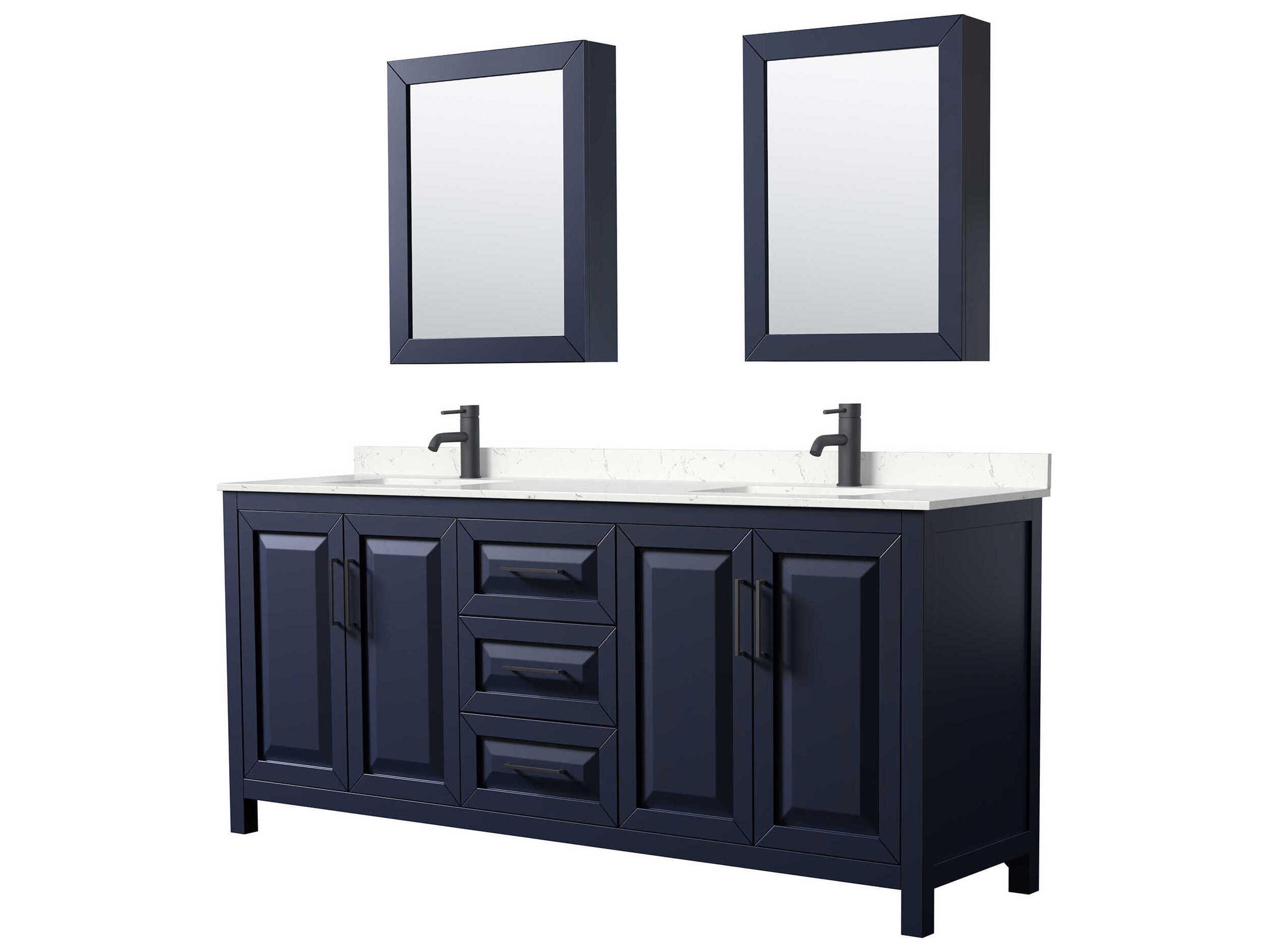 Wyndham Collection Daria 80" Dark Blue Vanity with Medicine Cabinet