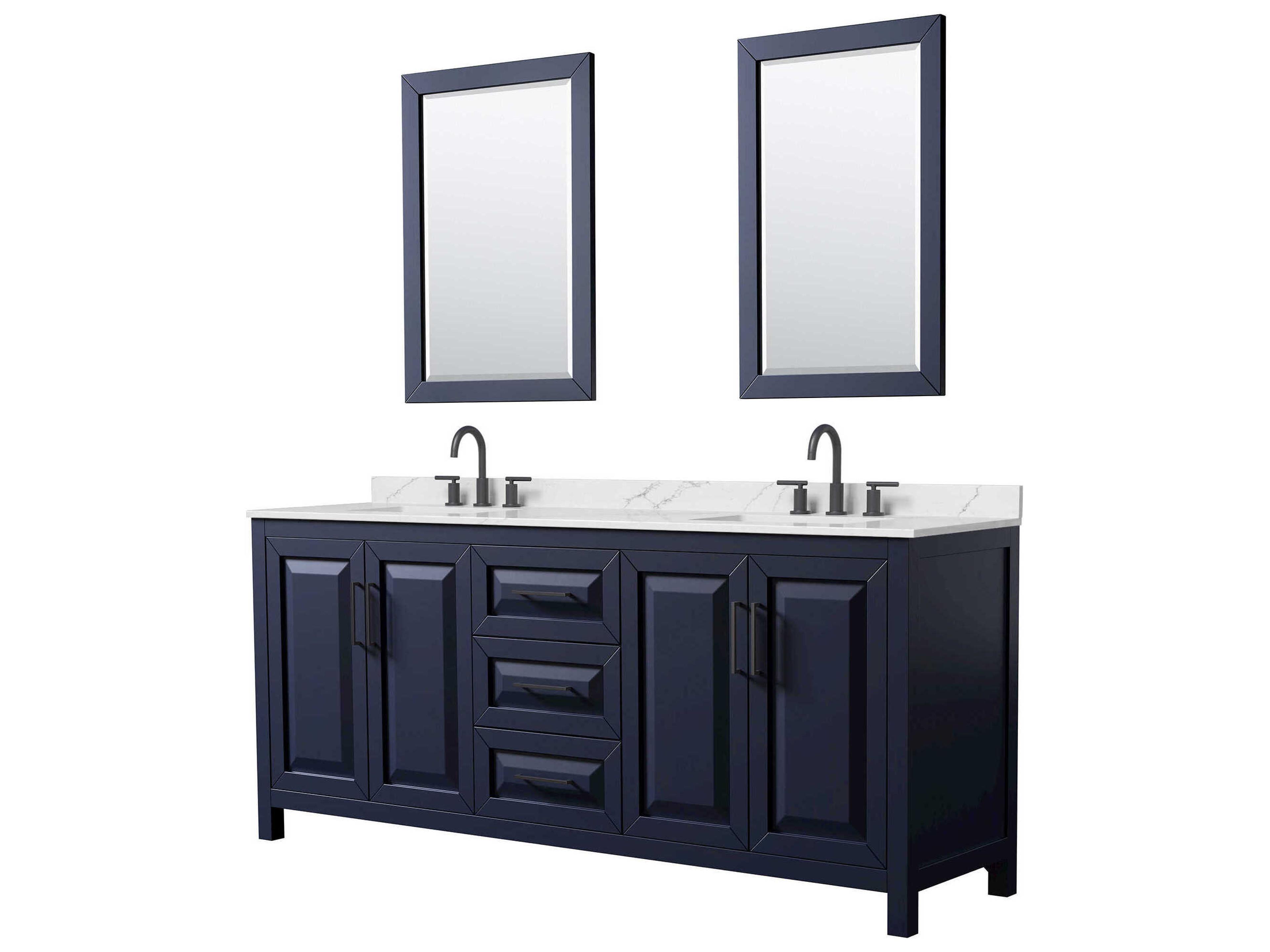 Wyndham Collection Daria 80" Dark Blue Vanity with 24" Mirror