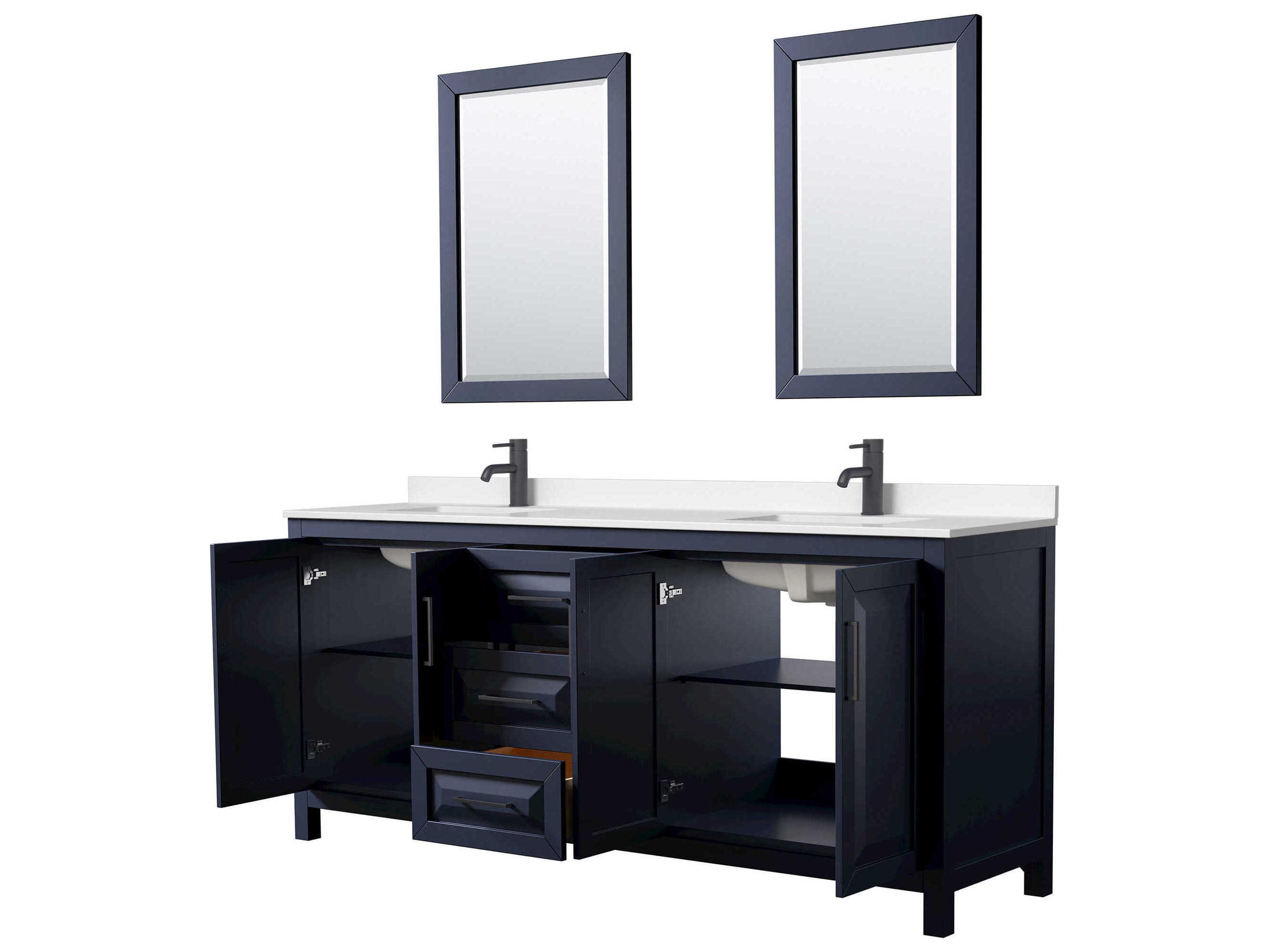Wyndham Collection Daria 80" Dark Blue Vanity with 24" Mirror