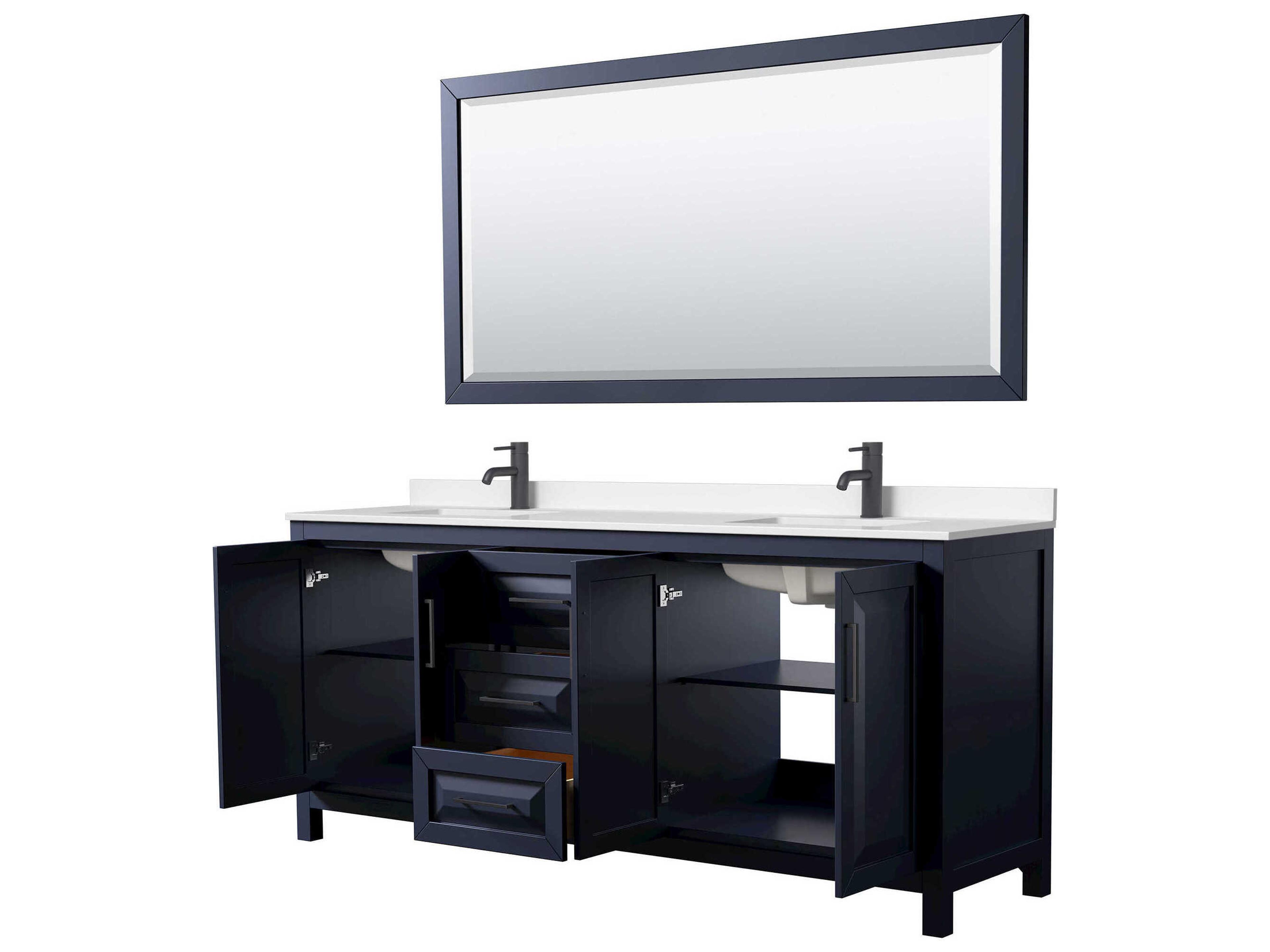 Wyndham Collection Daria 80" Dark Blue Vanity with 70" Mirror