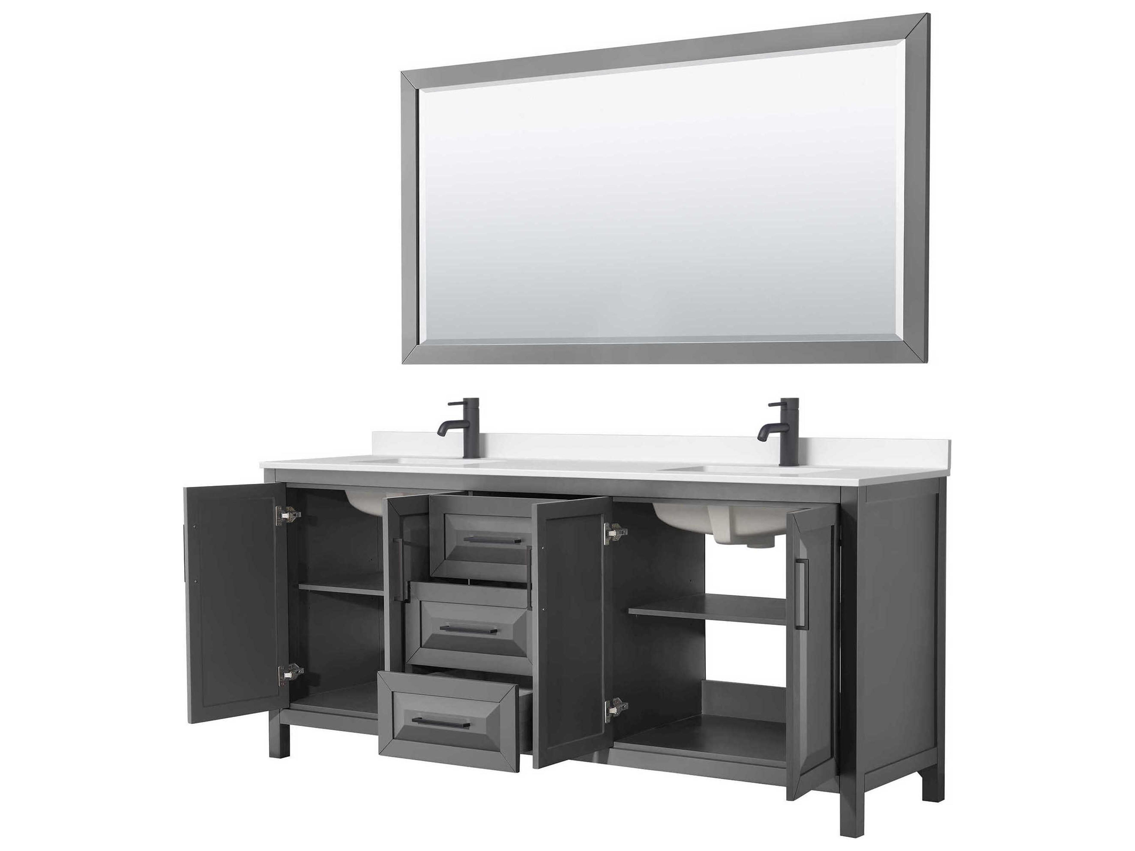Wyndham Collection Daria 80" Dark Gray Vanity with 70" Mirror