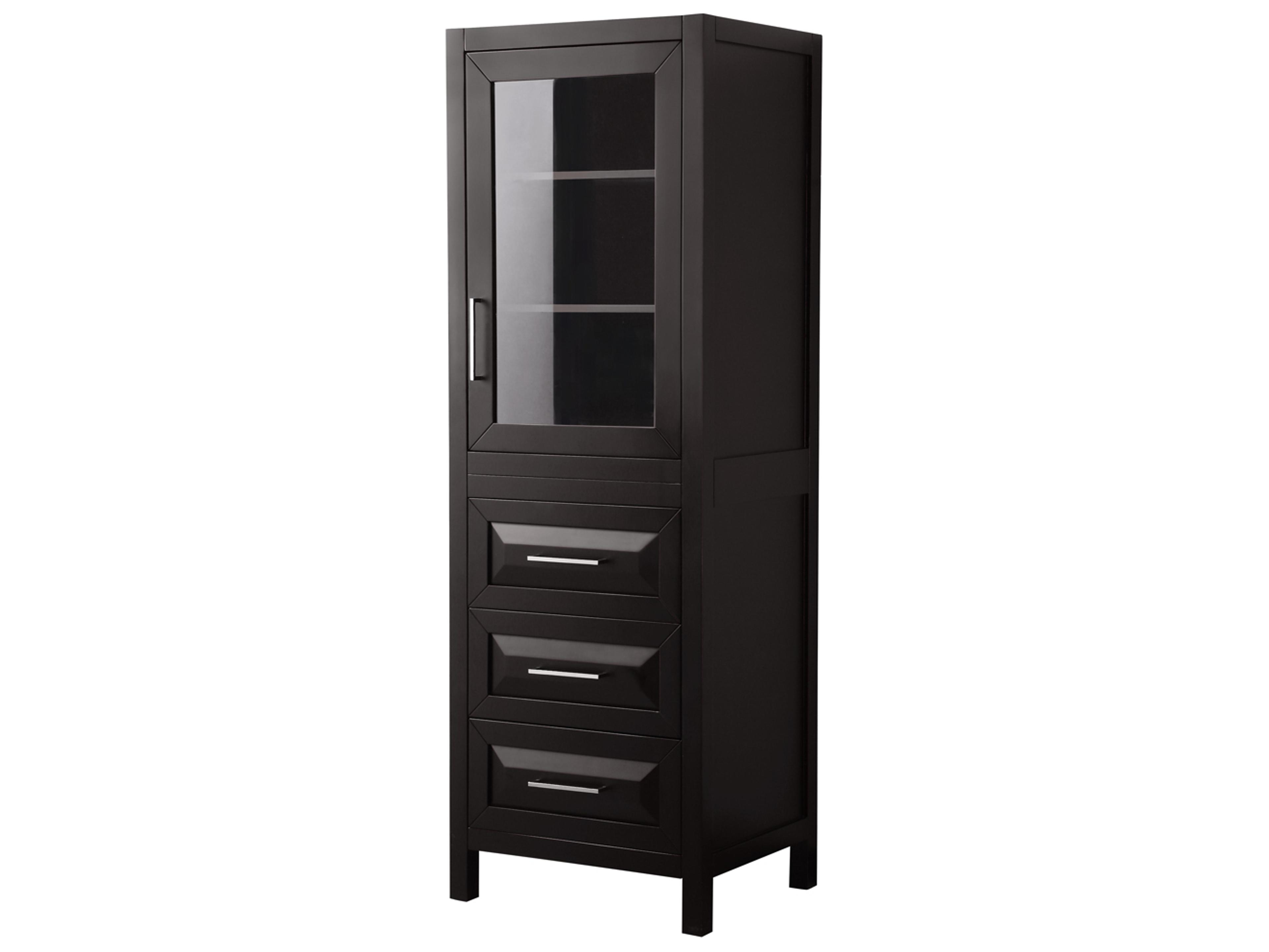 Daria Dark Espresso Linen Tower with Shelved Cabinet Storage, and 3 Drawers