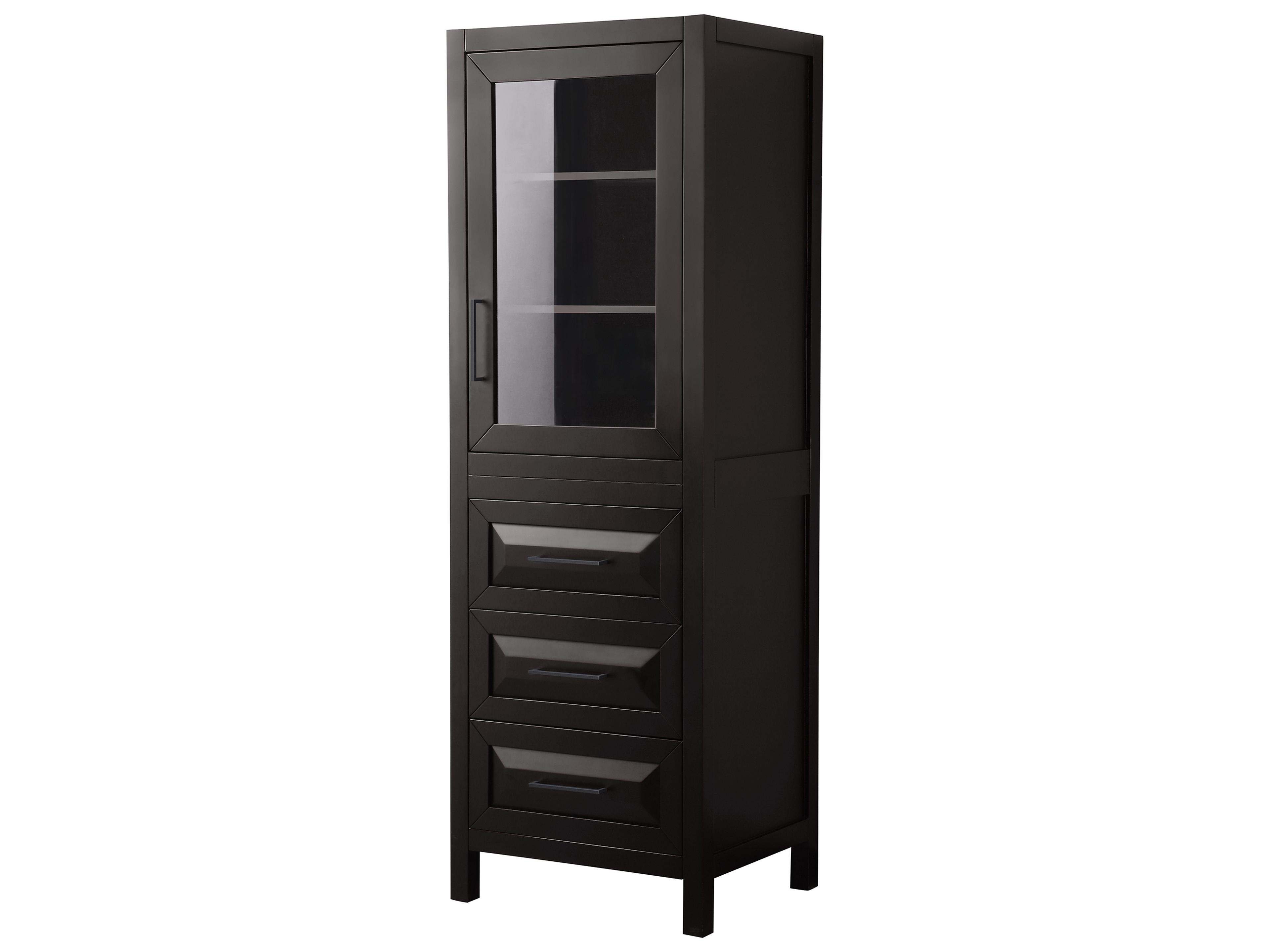 Wyndham Collection Daria Dark Espresso Linen Tower with Shelved Cabinet Storage, and 3 Drawers