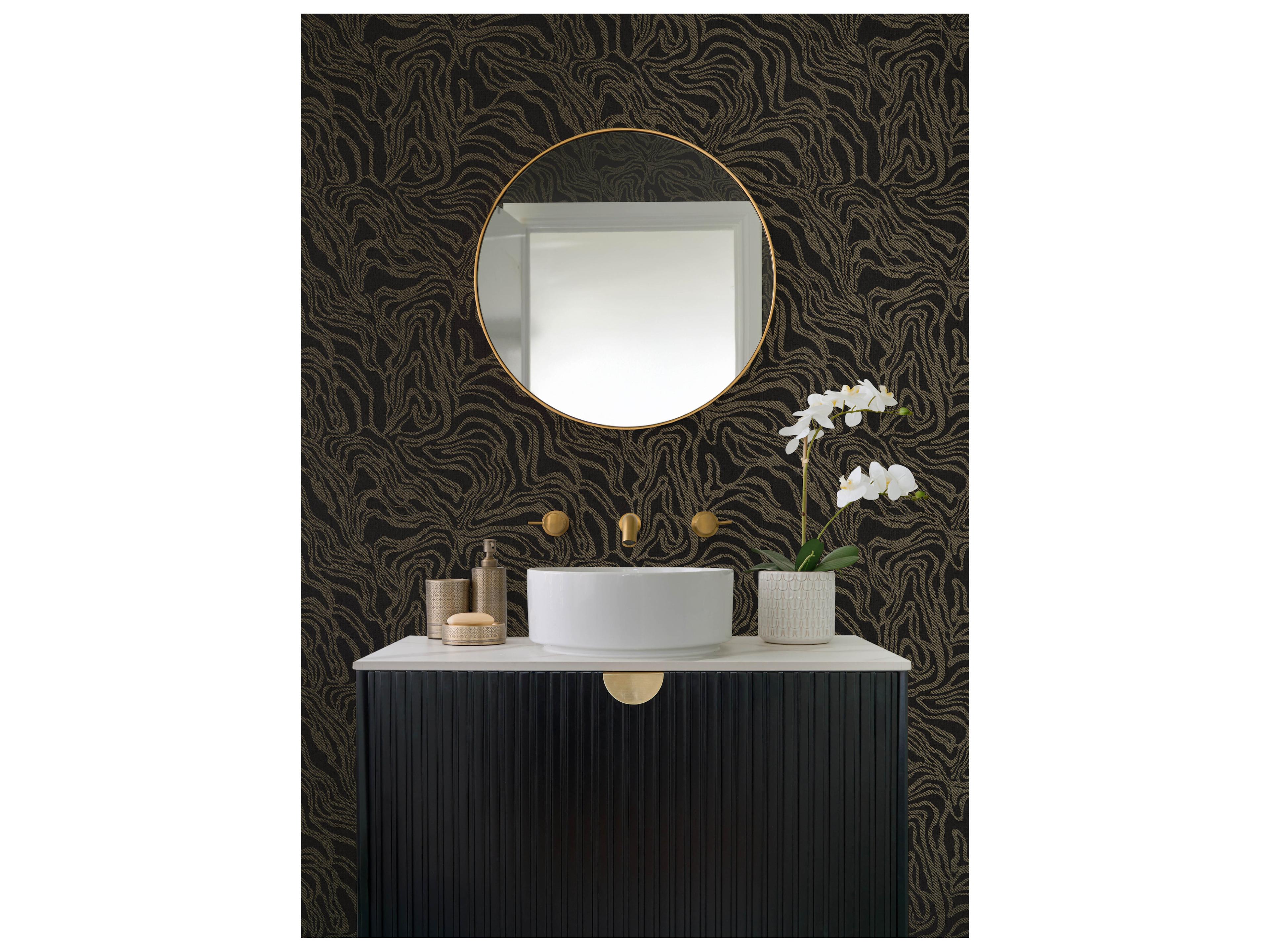 York Wallcoverings Drew & Jonathan Home Fifth Edition Black Marbled Wallpaper