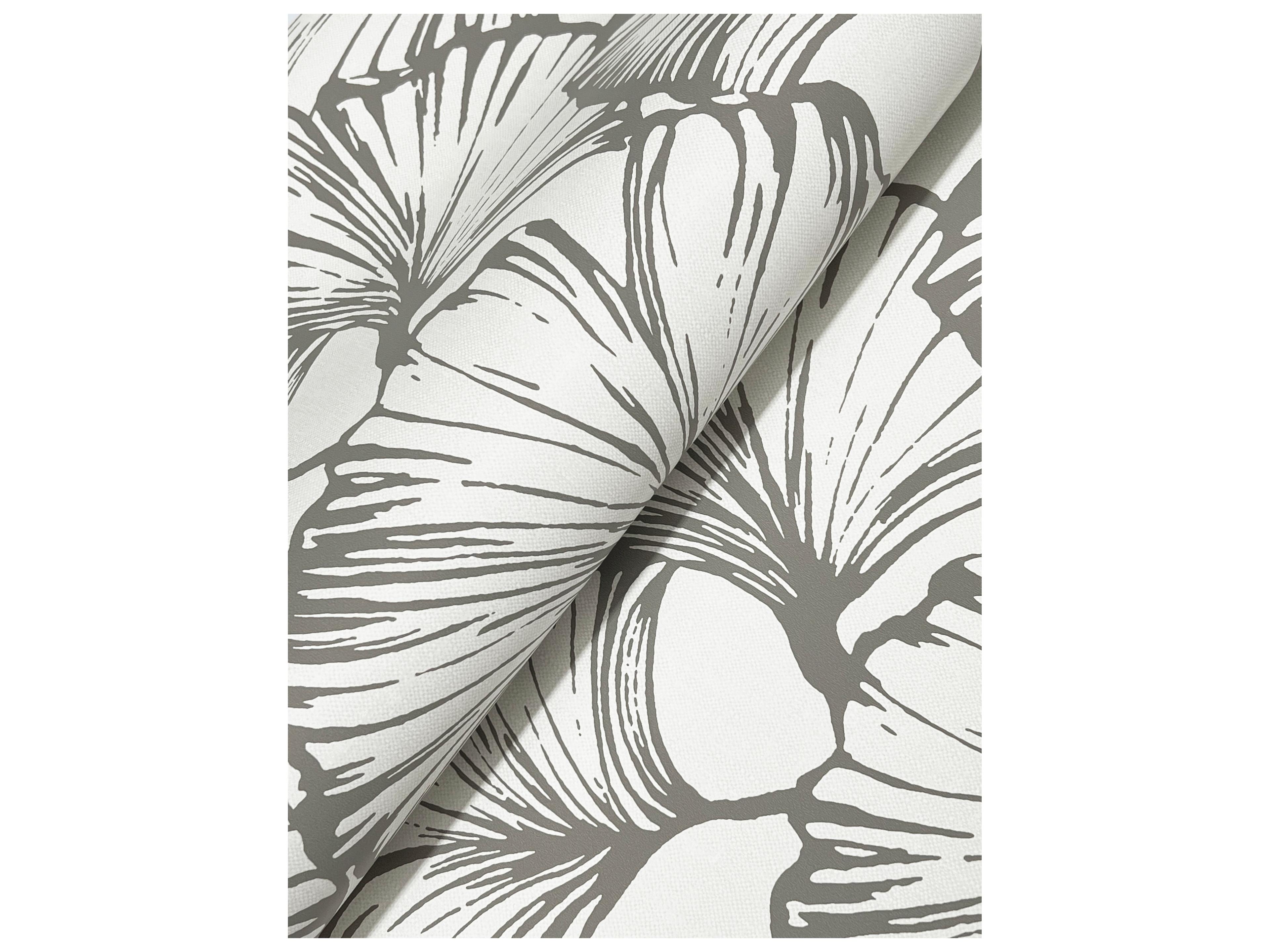 York Wallcoverings Drew & Jonathan Home Fifth Edition Charcoal Ginkgo Leaf Wallpaper